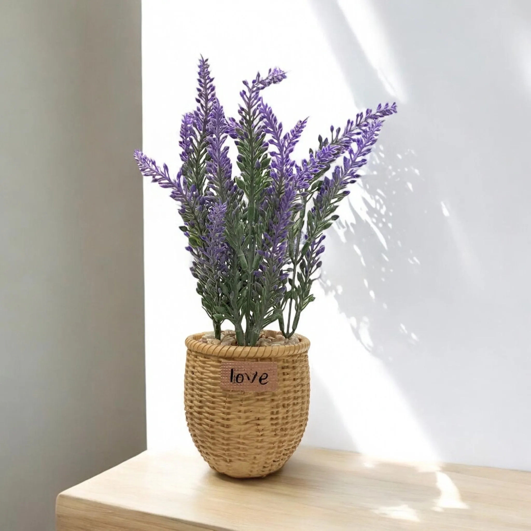 24cm Artificial Purple Lavender Plant In Resin Pot