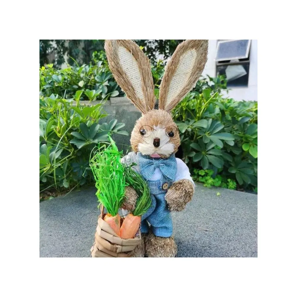 35cm Handmade Straw Rabbit Straw Bunny for Easter Day Artificial Animal Home Furnishing Shop Decoration, Bunny 1