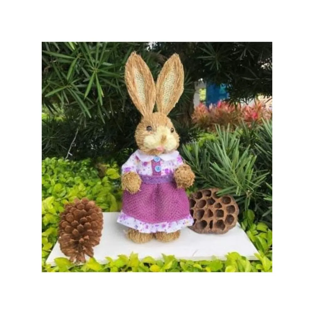 35cm Handmade Straw Rabbit Straw Bunny for Easter Day Artificial Animal Home Furnishing Shop Decoration, Purple