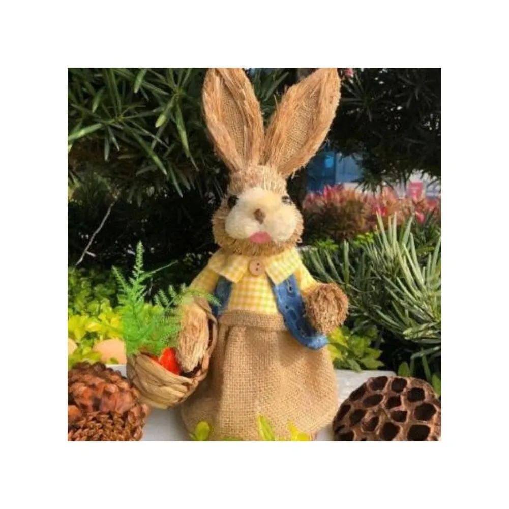 35cm Handmade Straw Rabbit Straw Bunny for Easter Day Artificial Animal Home Furnishing Shop Decoration