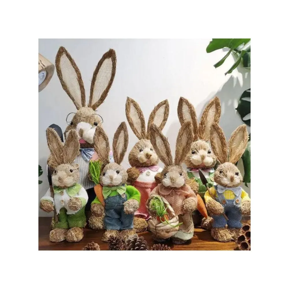 35cm Handmade Straw Rabbit Straw Bunny for Easter Day Artificial Animal Home Furnishing Shop Decoration