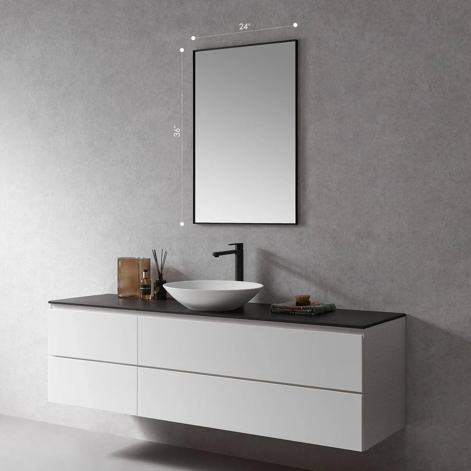 Altair Sassi 24" Rectangle Bathroom Vanity Aluminum Framed Wall Mirror