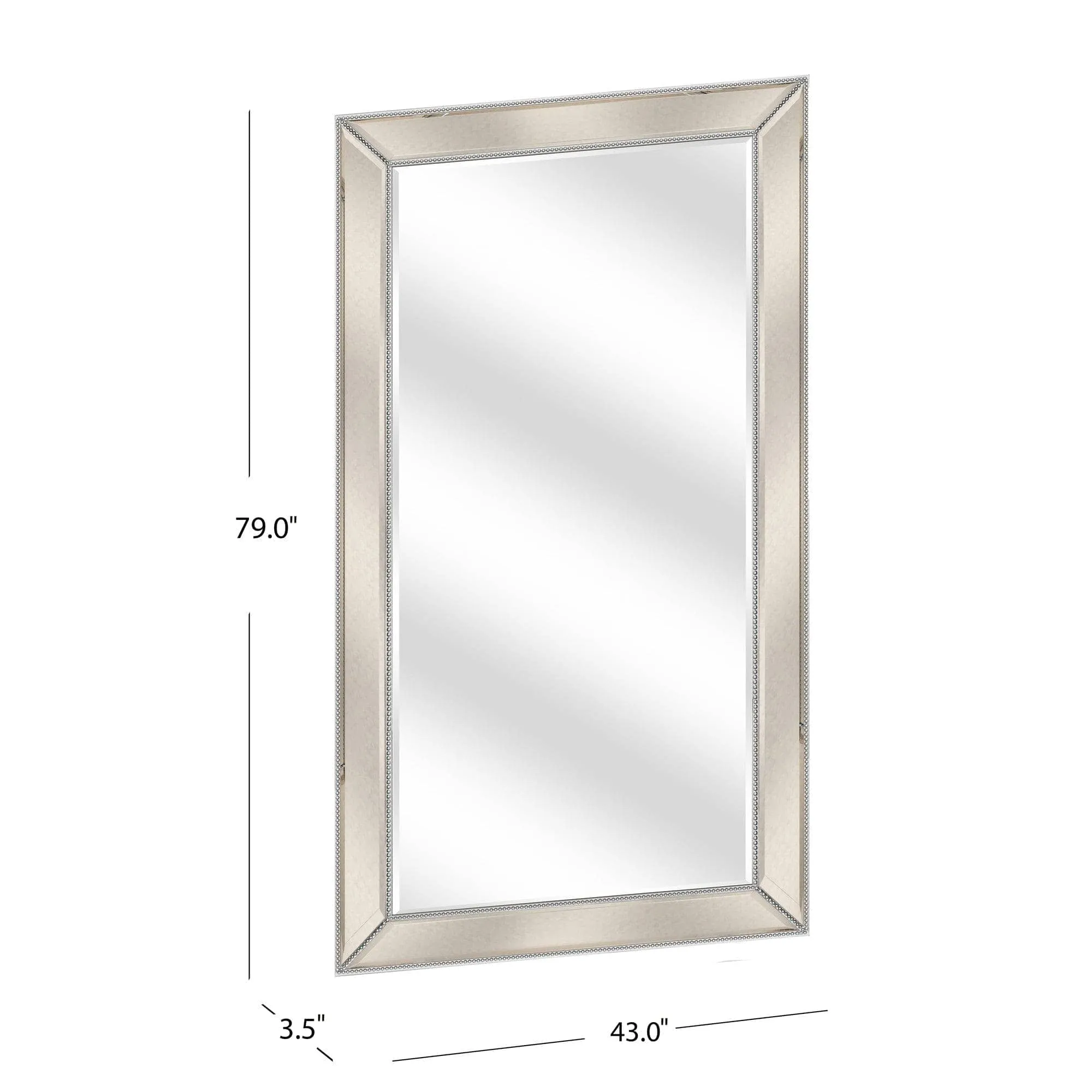 Bassett Mirror Antiqued Silver-Beaded Floor Mirror 43W x 79H