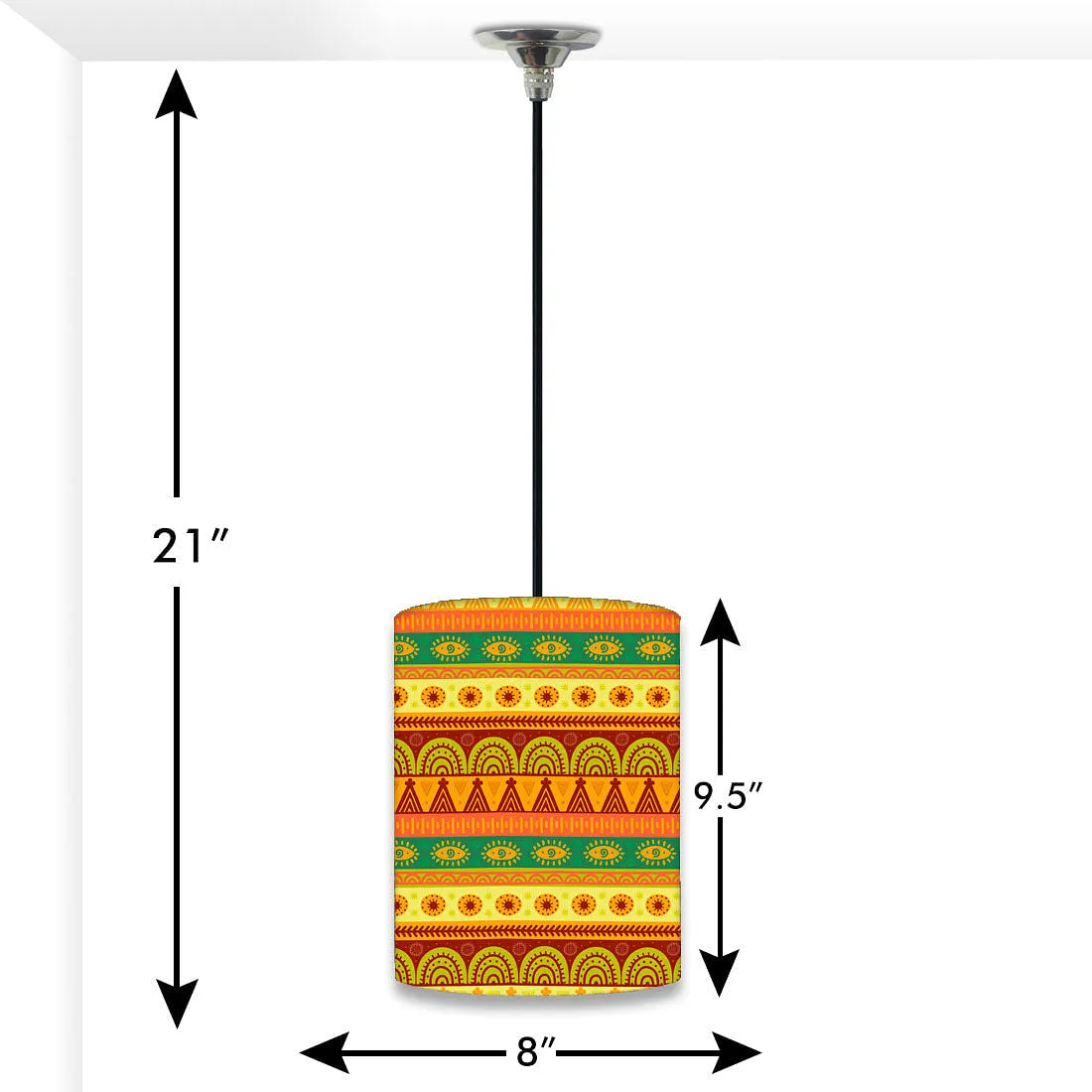 Bedside Ceiling Hanging Pendant Lamp - Aztec Orange And Yellow Pattern