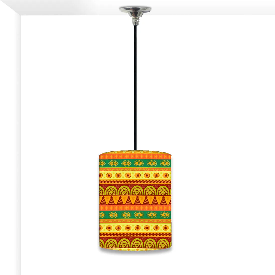 Bedside Ceiling Hanging Pendant Lamp - Aztec Orange And Yellow Pattern