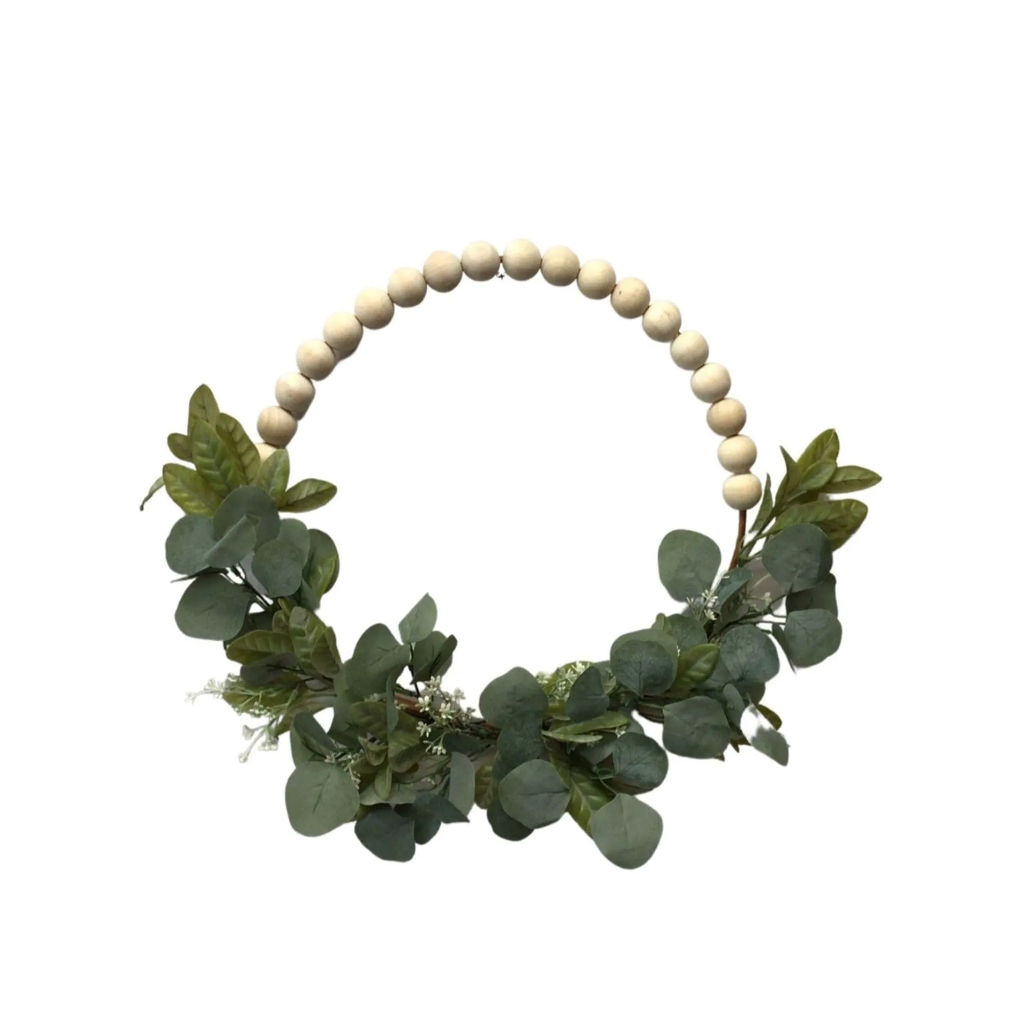 BOHO CHIC WOOD BEAD EUCALYPTUS WREATH 20" | QSE