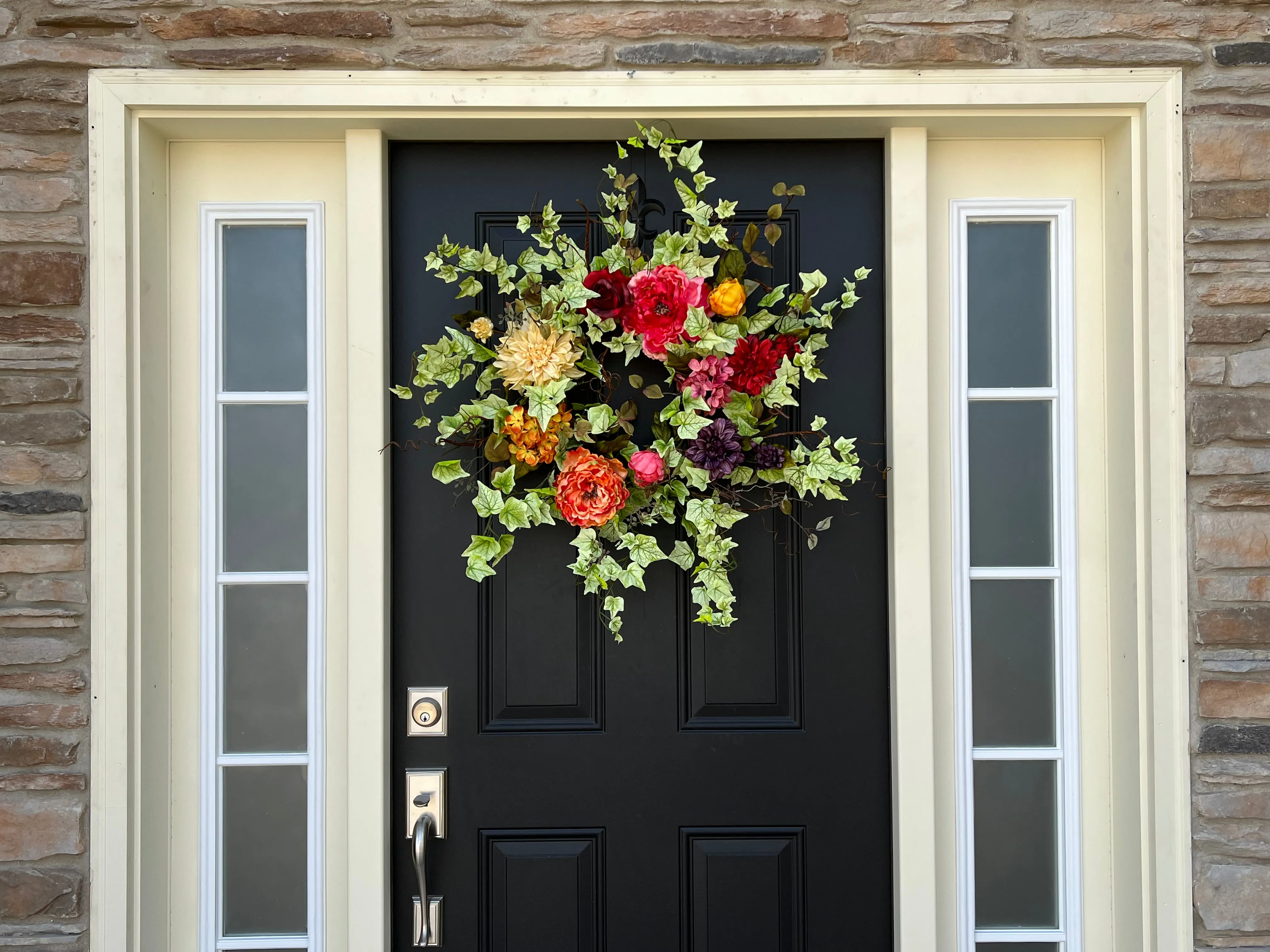 Bold Summer Door Wreath with Summer Blooms and Ivy Wreath