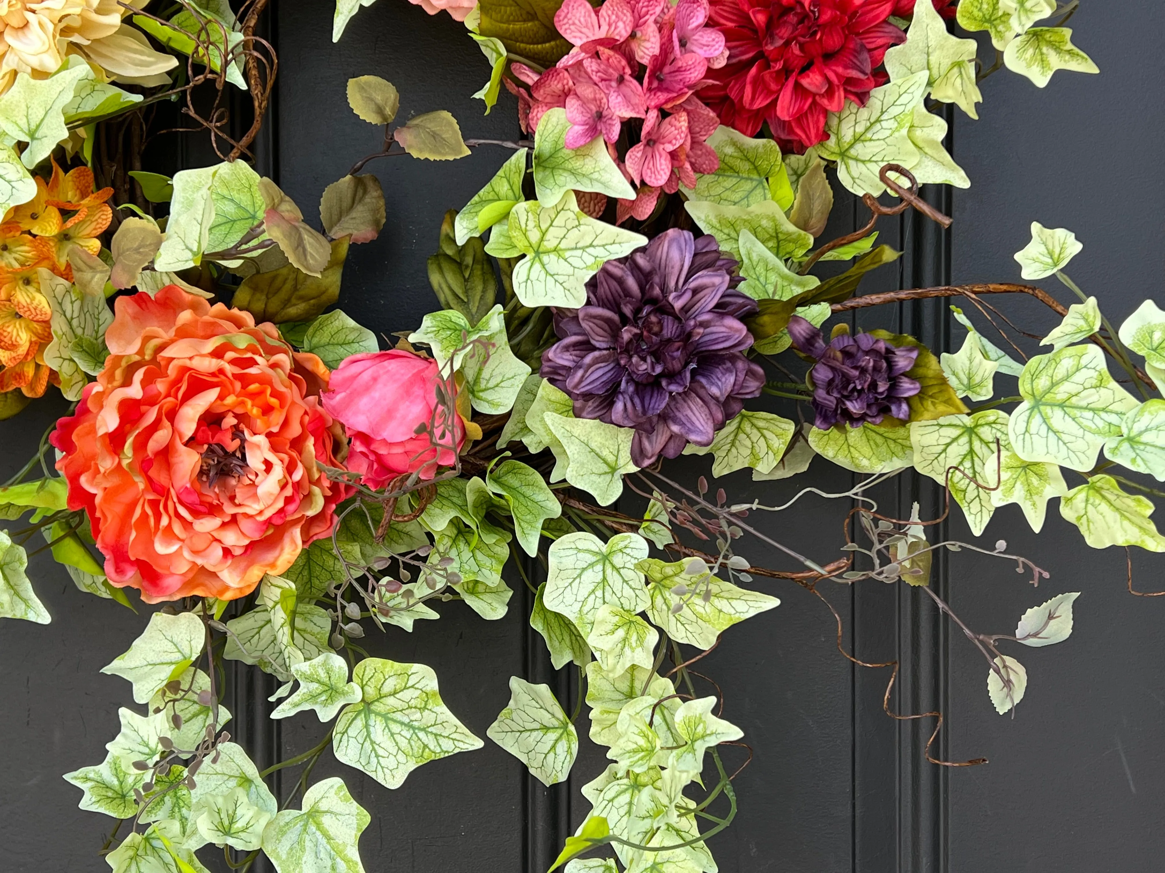 Bold Summer Door Wreath with Summer Blooms and Ivy Wreath