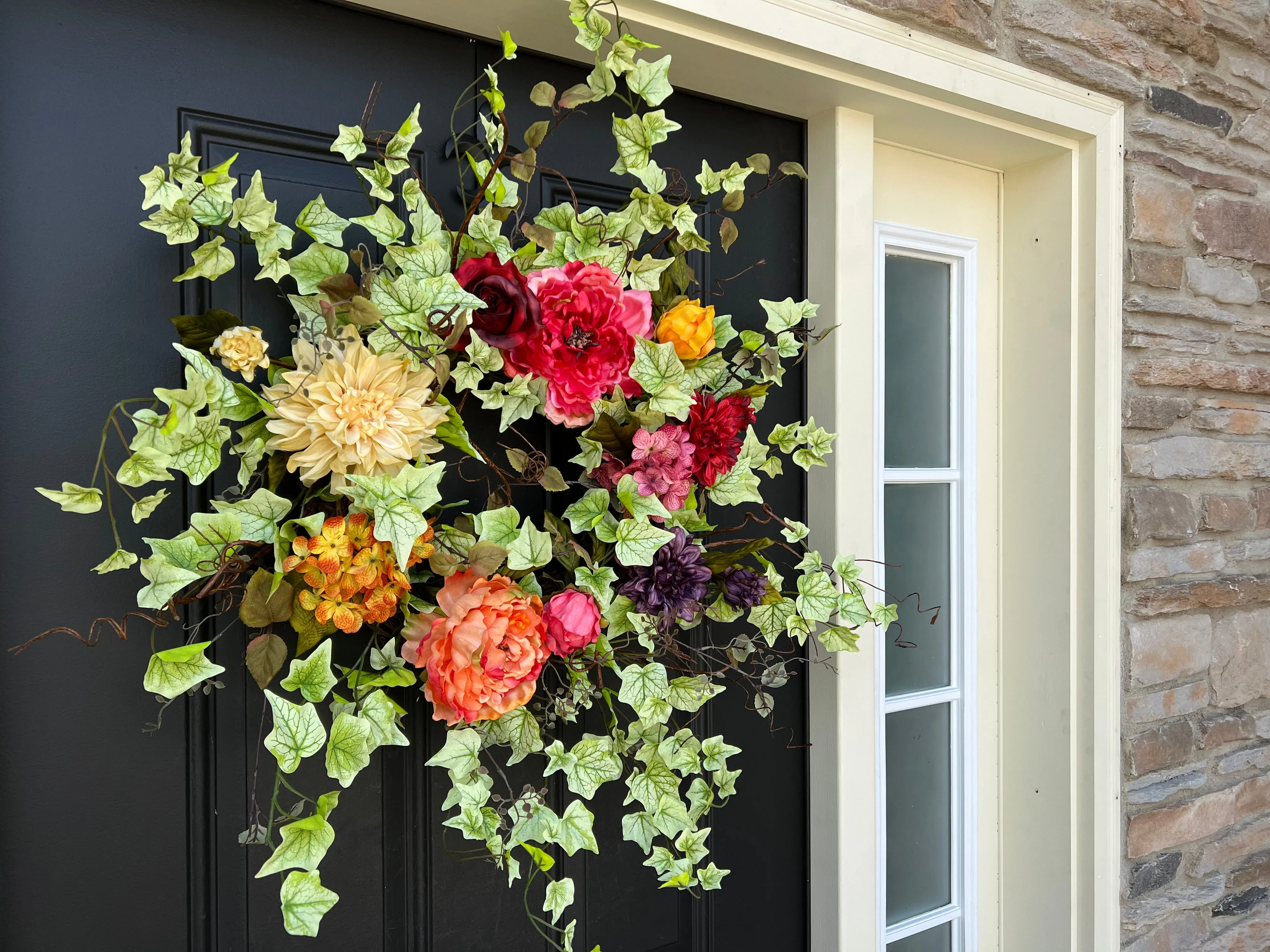Bold Summer Door Wreath with Summer Blooms and Ivy Wreath