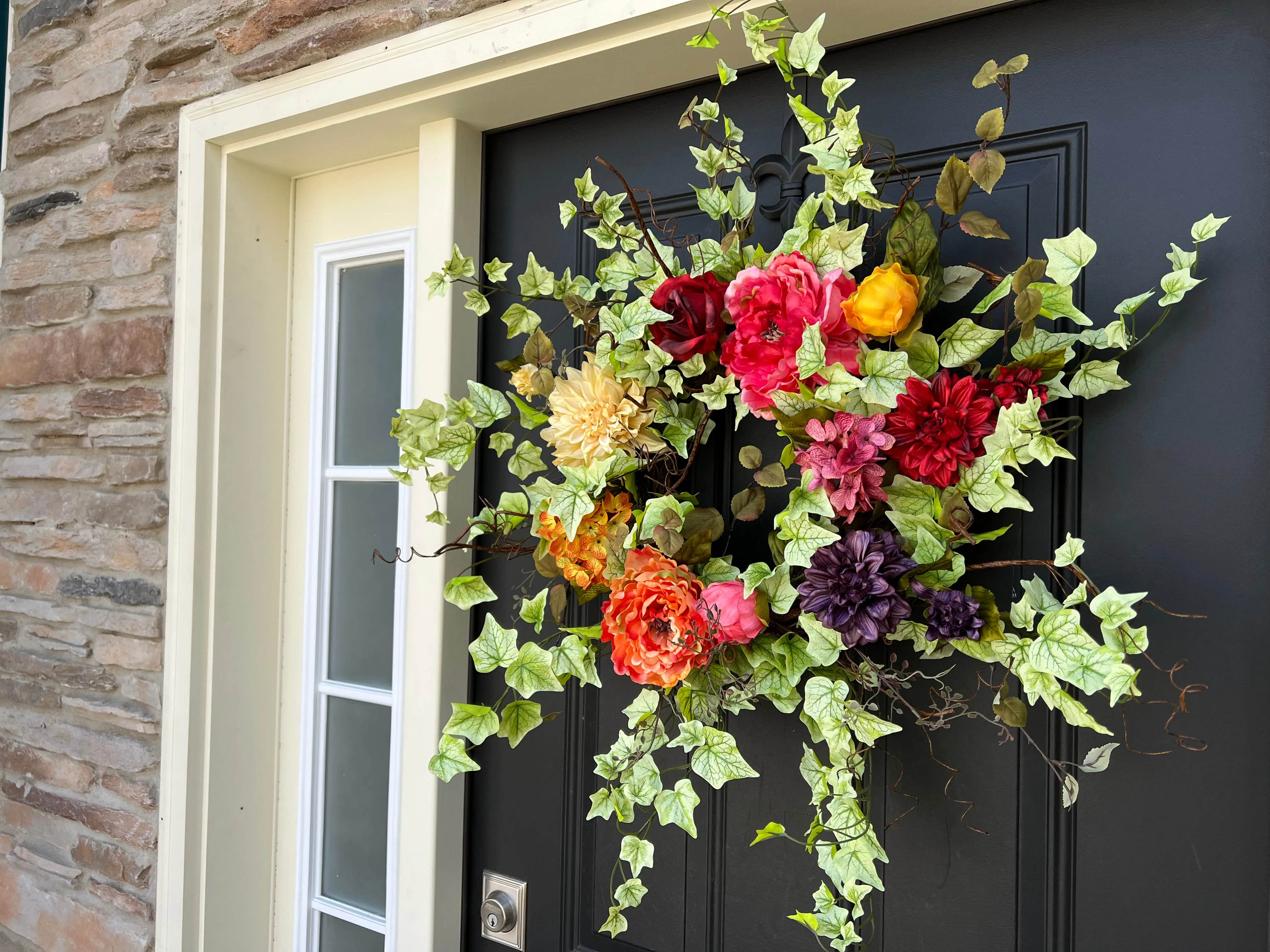 Bold Summer Door Wreath with Summer Blooms and Ivy Wreath