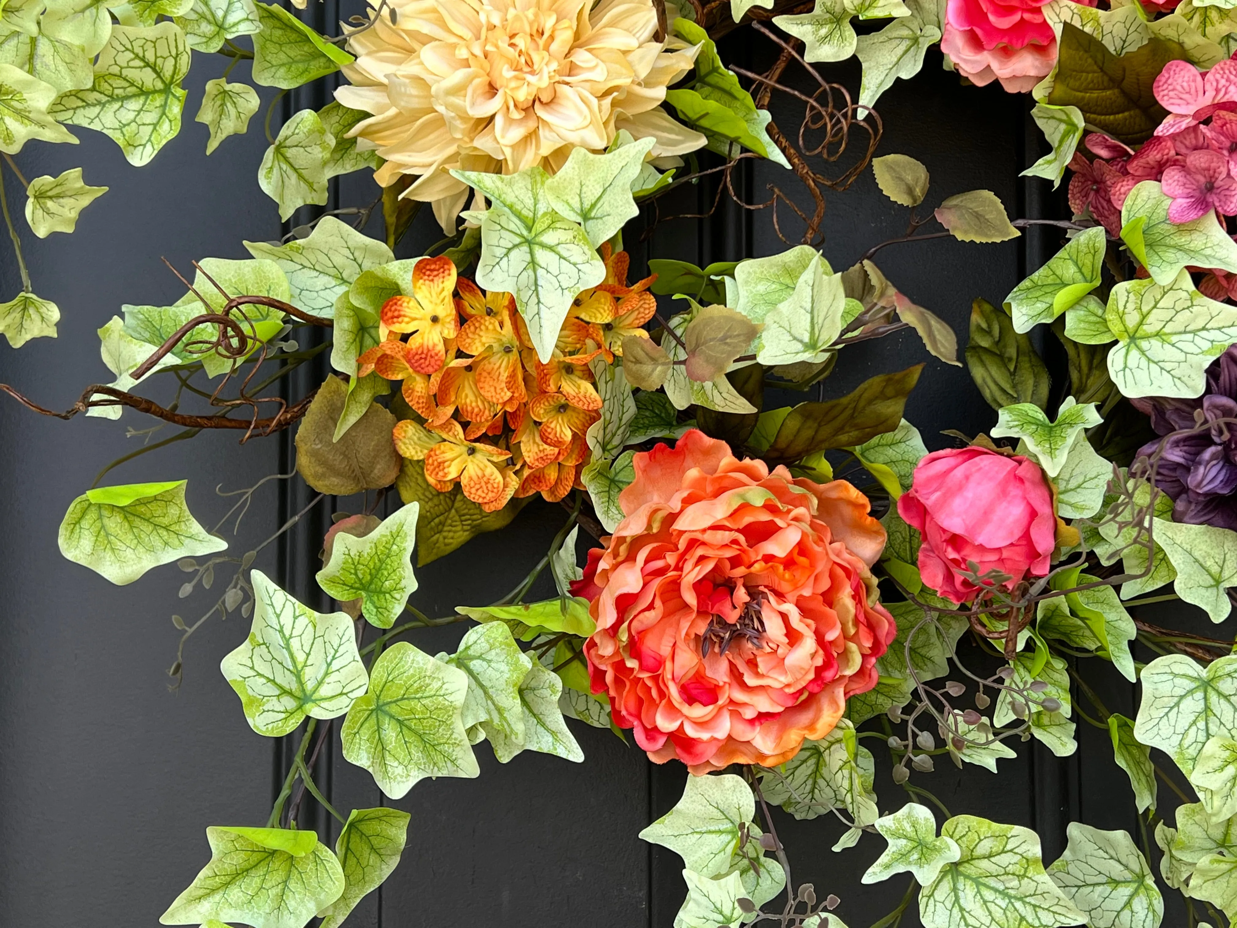 Bold Summer Door Wreath with Summer Blooms and Ivy Wreath