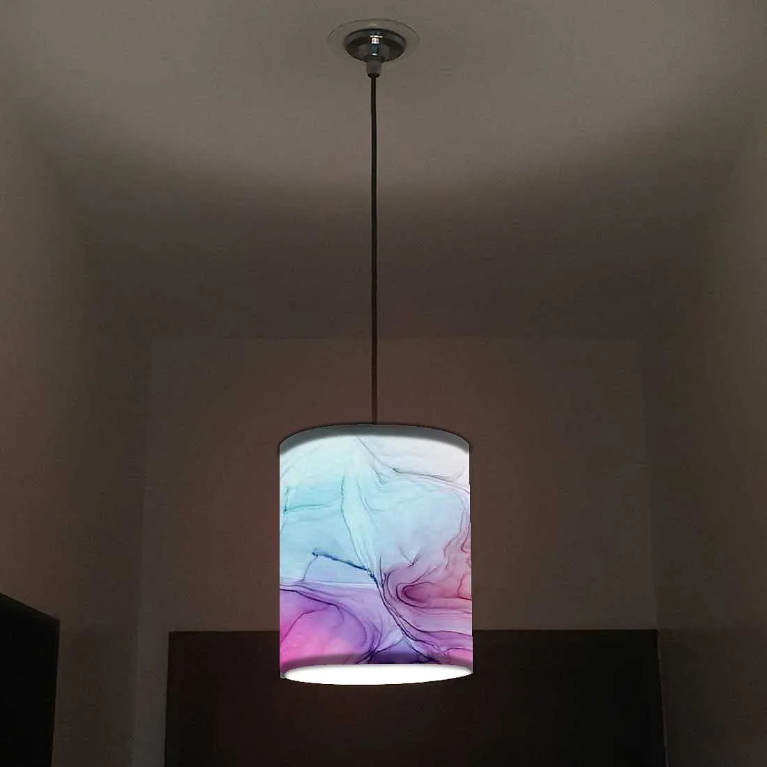 Ceiling Hanging Pendant Lamp Shade - Pink Blue Ink Watercolor