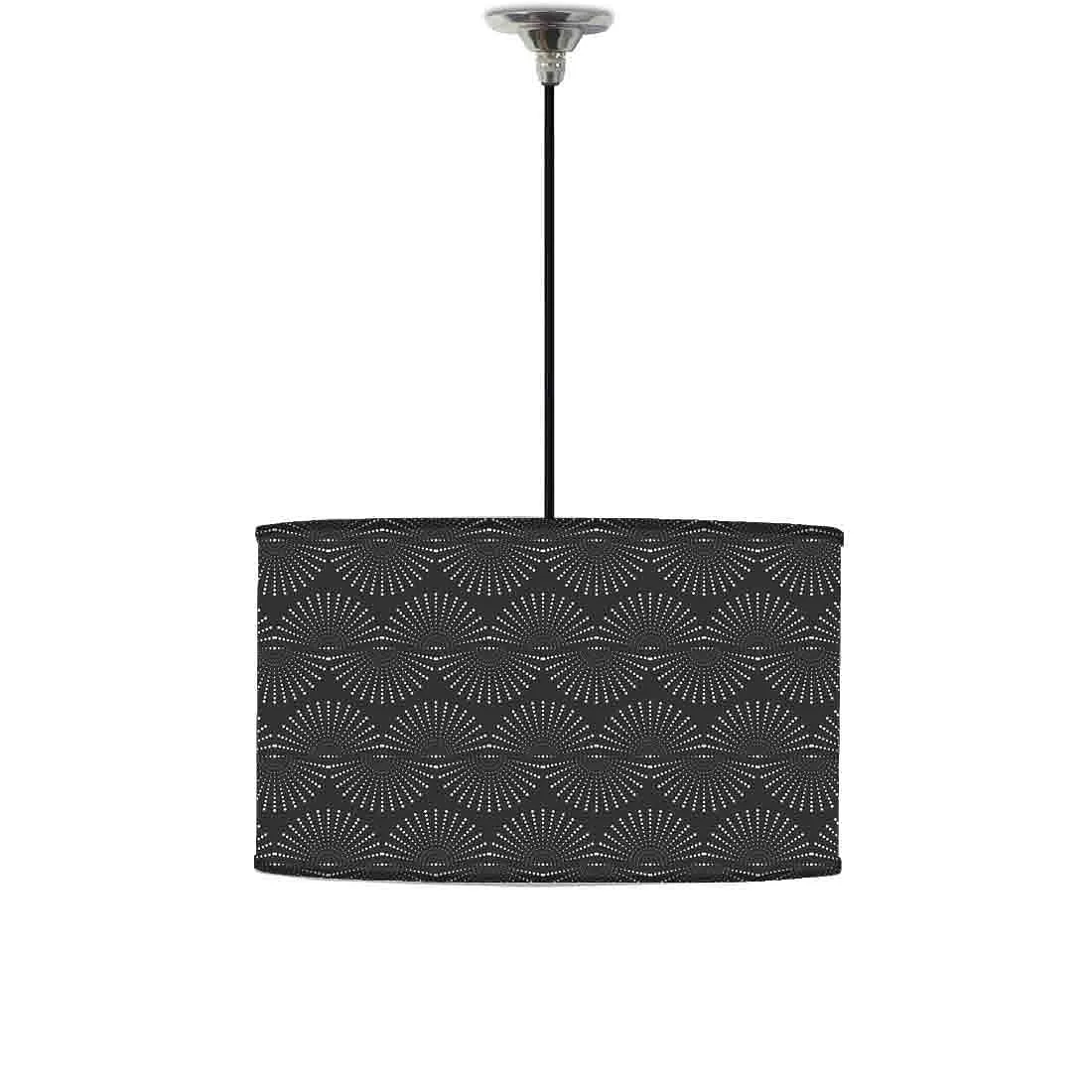 Ceiling Lamp Hanging Drum Lampshade - Black And White Retro Pattern