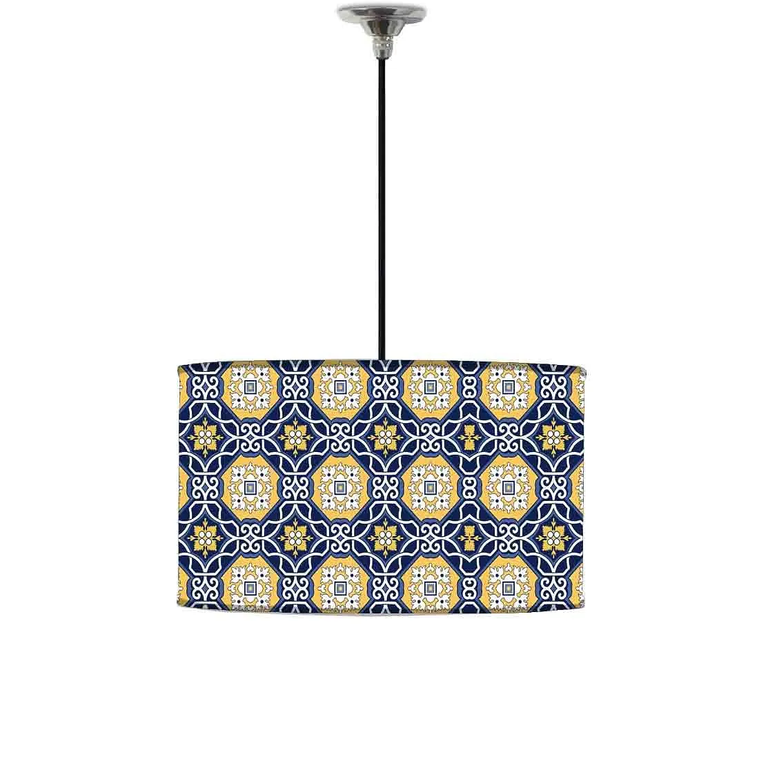 Ceiling Lamp Hanging Drum Lampshade - Floral Spanish Pattern