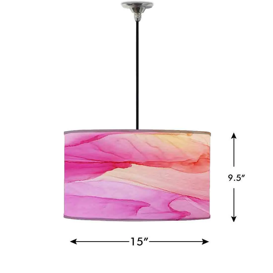 Ceiling Lamp Hanging Drum Lampshade - Pink Yellow Ink Watercolor