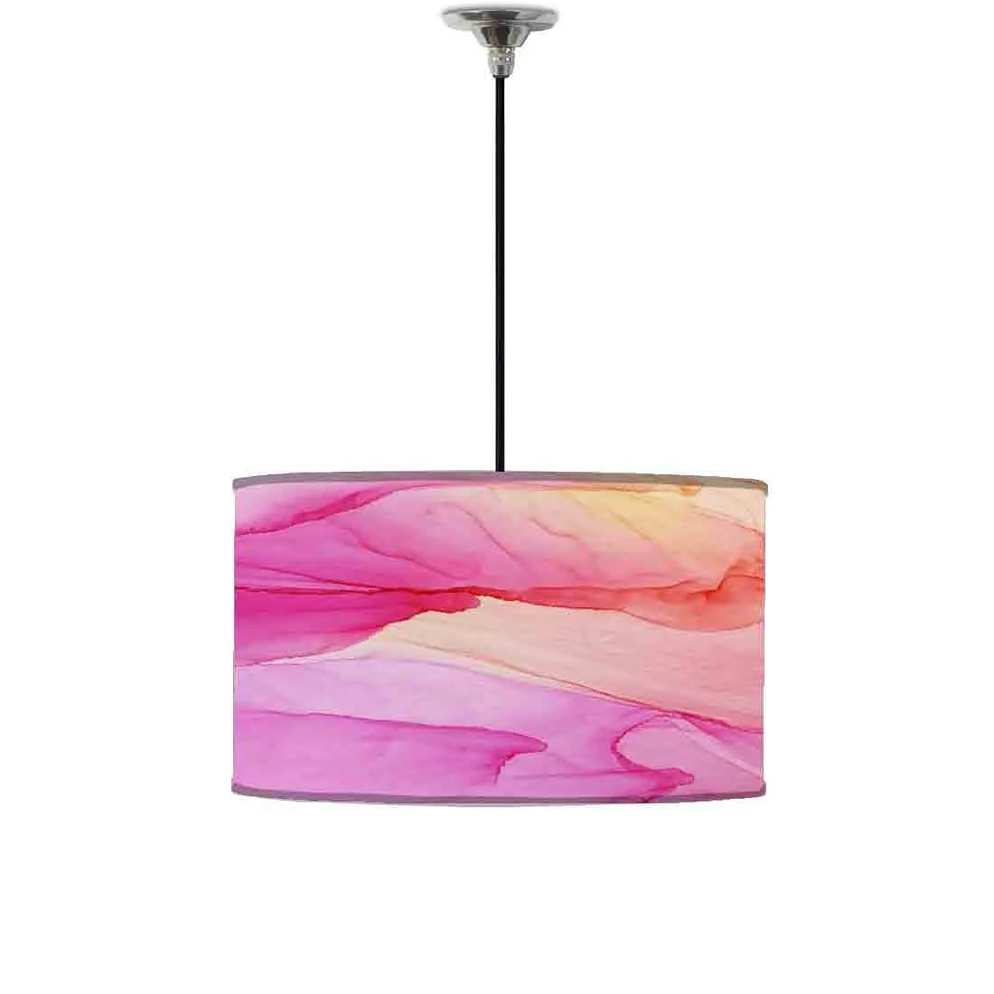 Ceiling Lamp Hanging Drum Lampshade - Pink Yellow Ink Watercolor