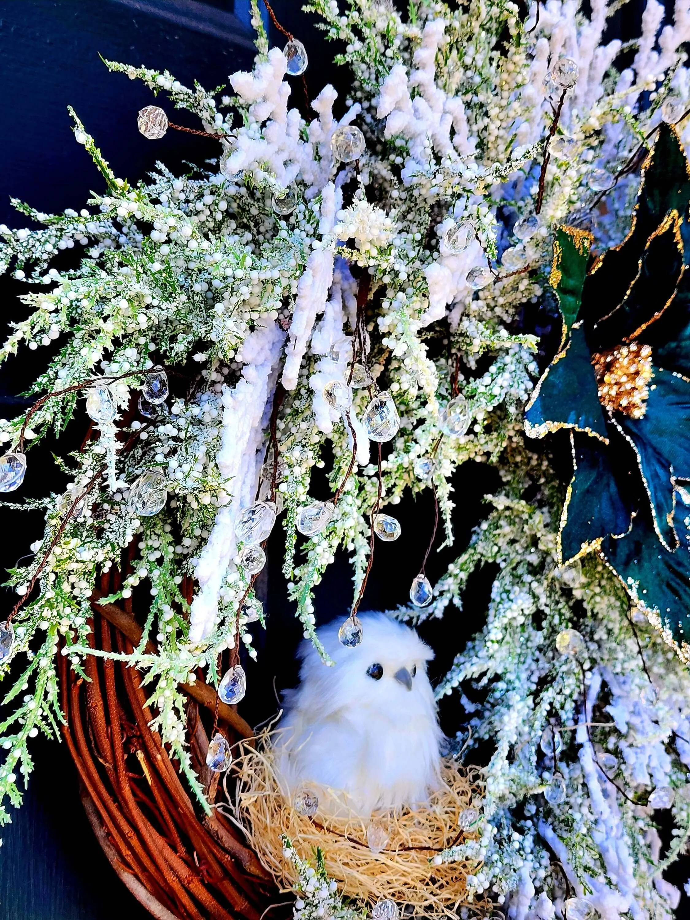 Christmas Wreath, Holiday Boho Chic, Snow Owl Front Door Wreaths, Unique Wreath, Christmas Decor Gift, Front Door Decor, Housewarming Gift