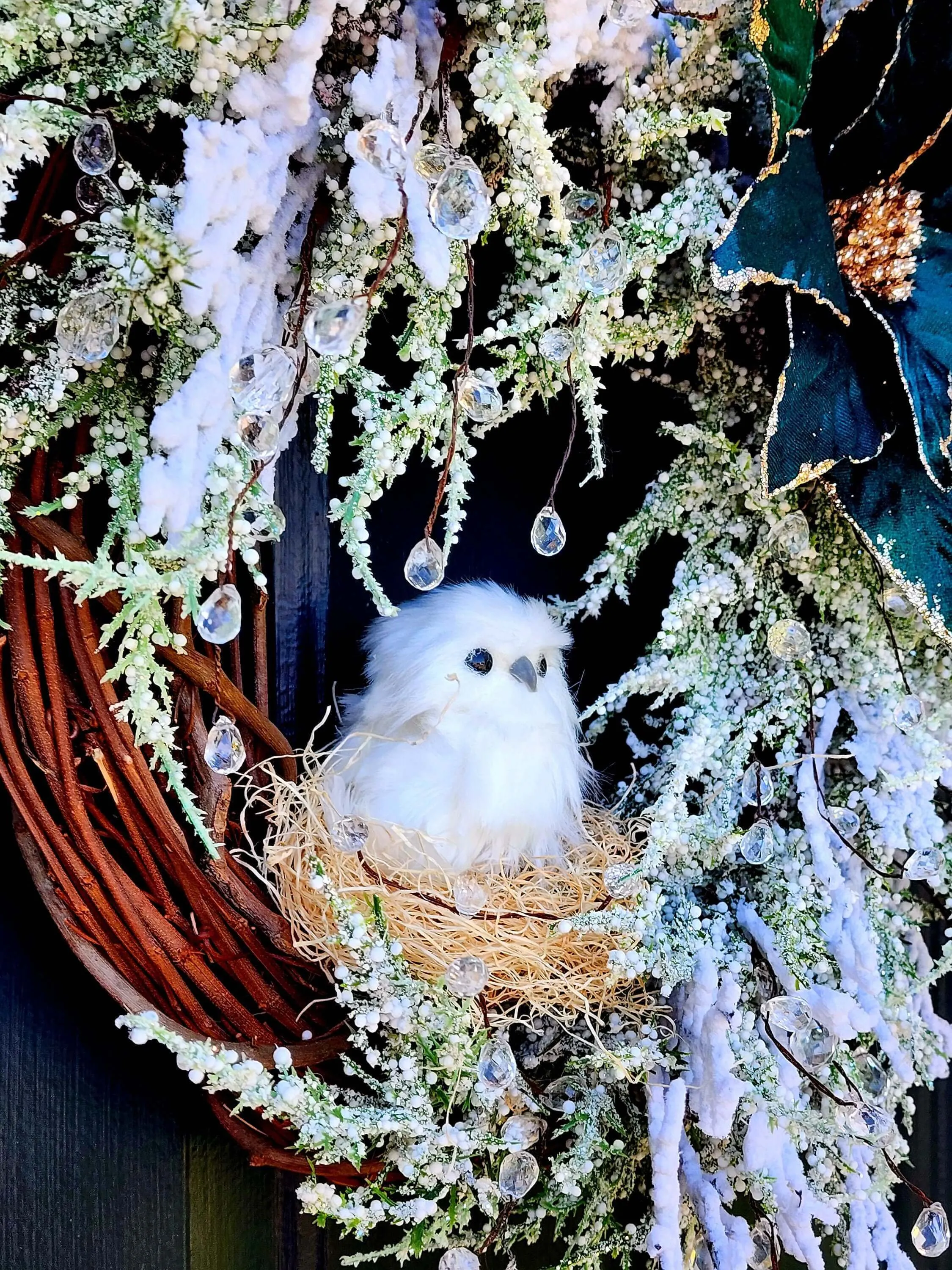 Christmas Wreath, Holiday Boho Chic, Snow Owl Front Door Wreaths, Unique Wreath, Christmas Decor Gift, Front Door Decor, Housewarming Gift