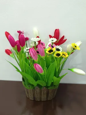 DN Enterprises Artificial Tulip Sunflower Combo Bunch Pot for Vase Home Living Room Office Festival Decoration (1Pc, 25cm, Multicolor) | Artificial Tulip Flowers for Living Room Decoration