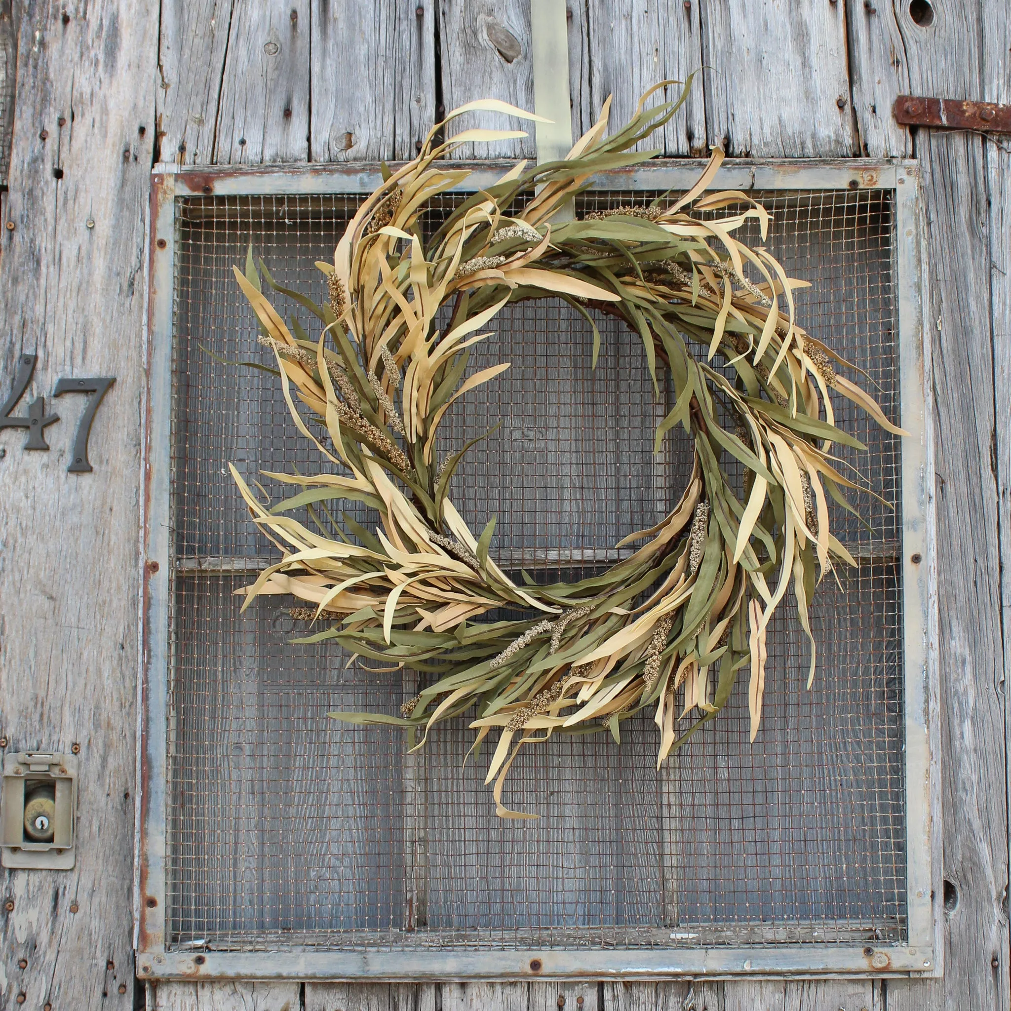 Dried-Look Autumn Foxtail Grass Fall Front Door Wreath