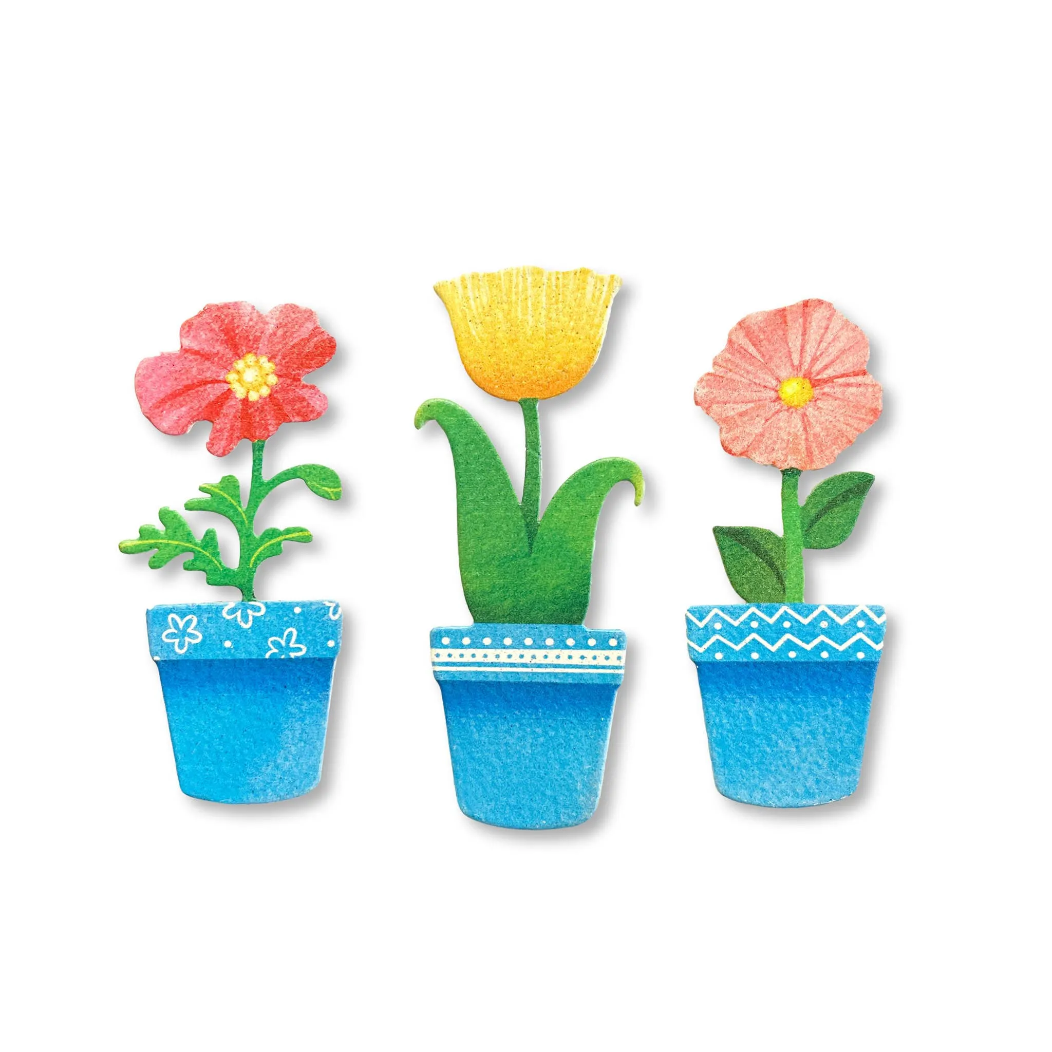 Flower Pot Magnets Set of 3 Blue