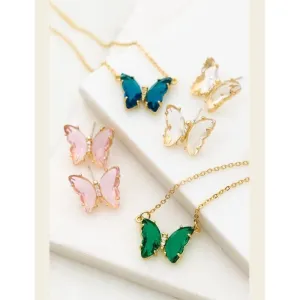 GEM STONE BUTTERFLY PENDANT NECKLACE