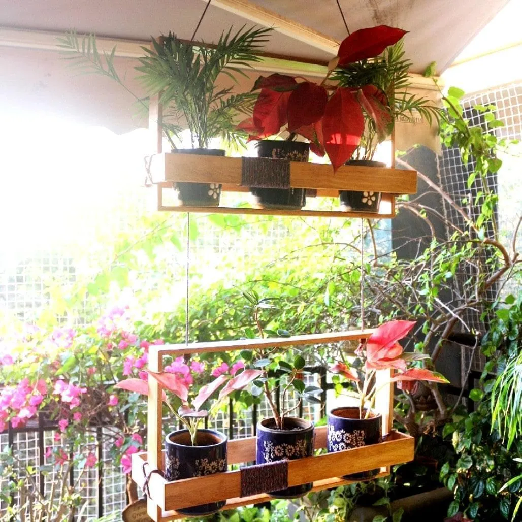 Hanging Planter  - Double Frame Planter Stand - For Small Indoor and Outdoor Fancy Pots