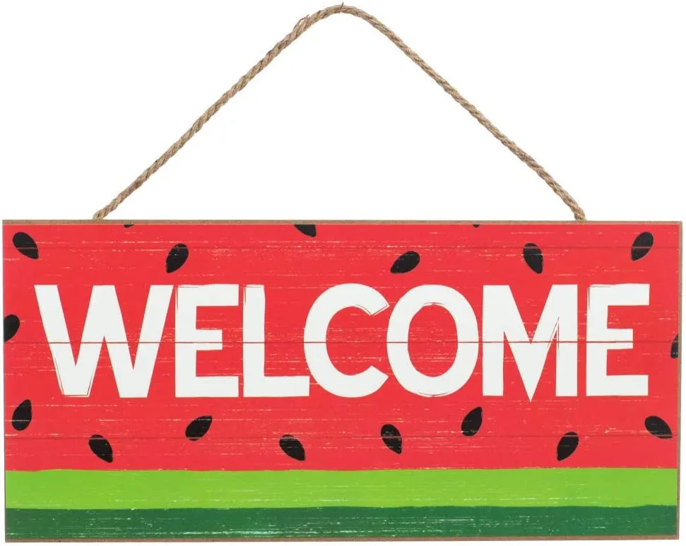 Hanging Wooden Watermelon Welcome Sign - 12.5" x 6"