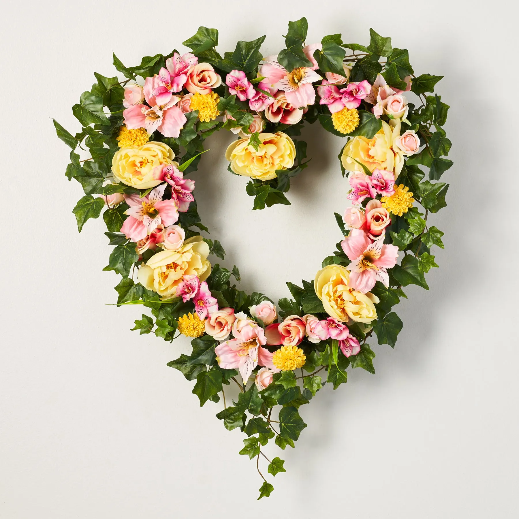 Heart Throb - Yellow Peony & Pink Ombre Rose Spring Summer Valentine's Day Wreath