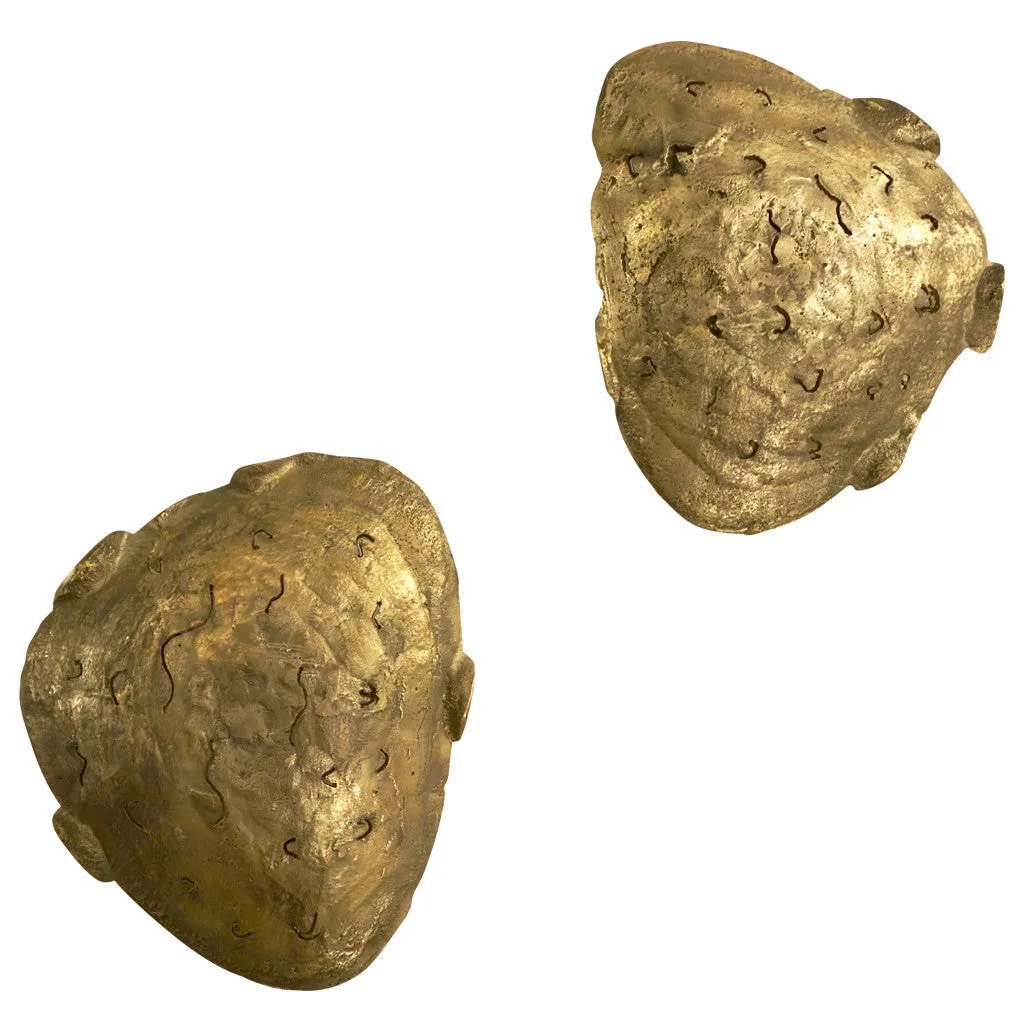 Italian Design Contemporary Pair of Brutalist Cast Bronze Sculpture Wall Lights
