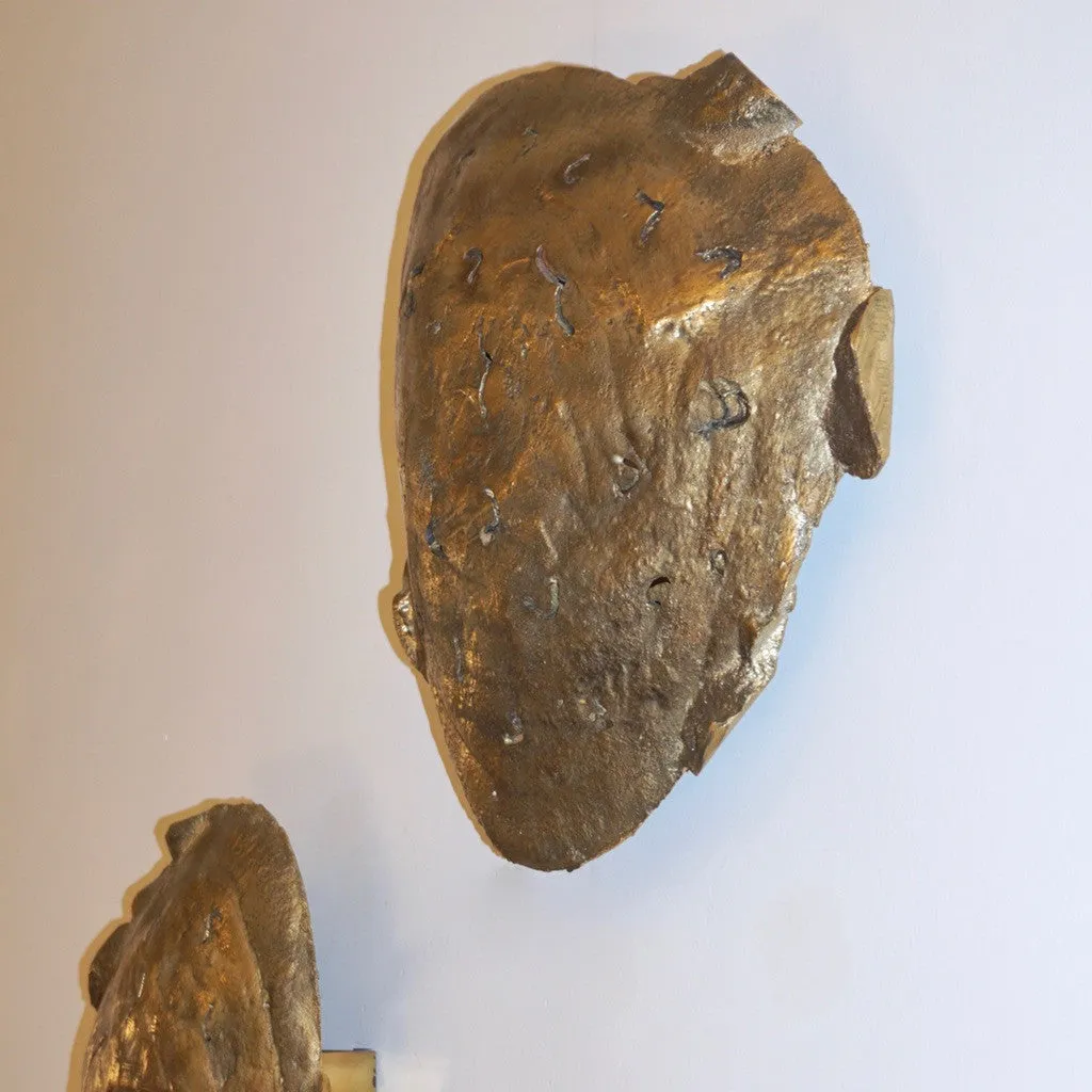Italian Design Contemporary Pair of Brutalist Cast Bronze Sculpture Wall Lights