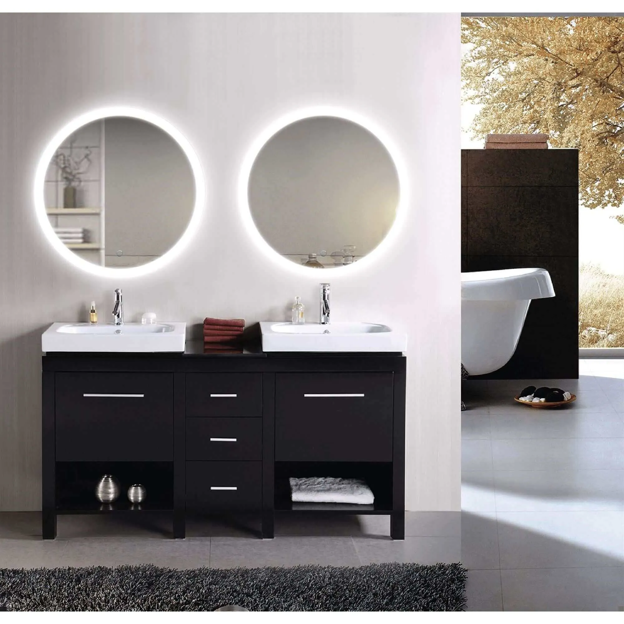 Krugg Sol 27" Round LED Bathroom Mirror - Defogger & Dimmer