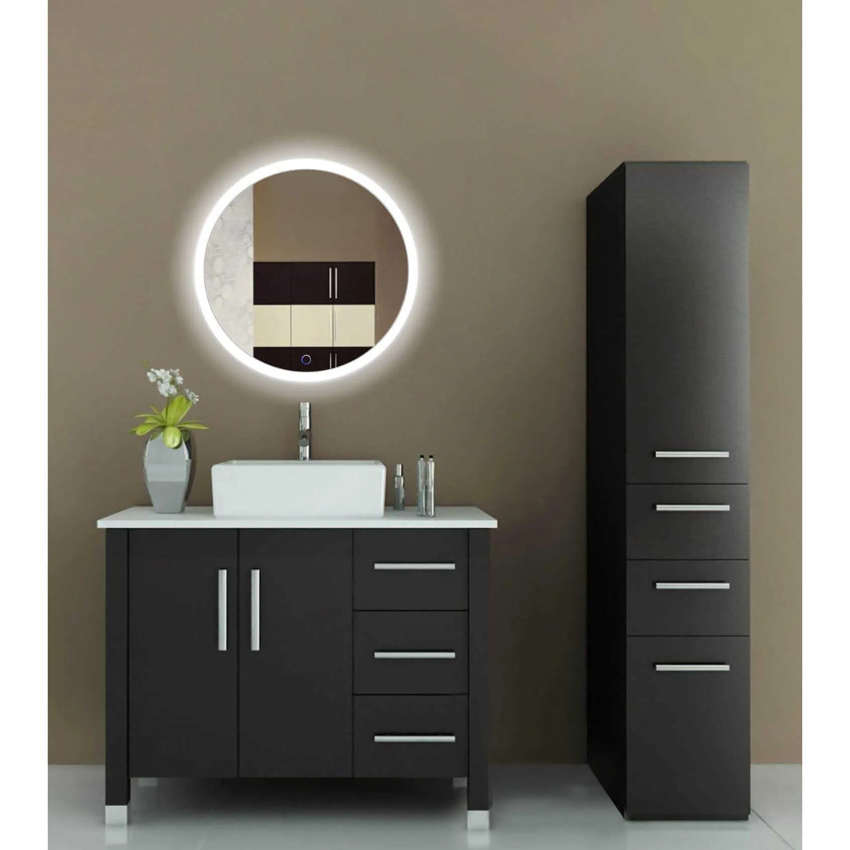 Krugg Sol 27" Round LED Bathroom Mirror - Defogger & Dimmer