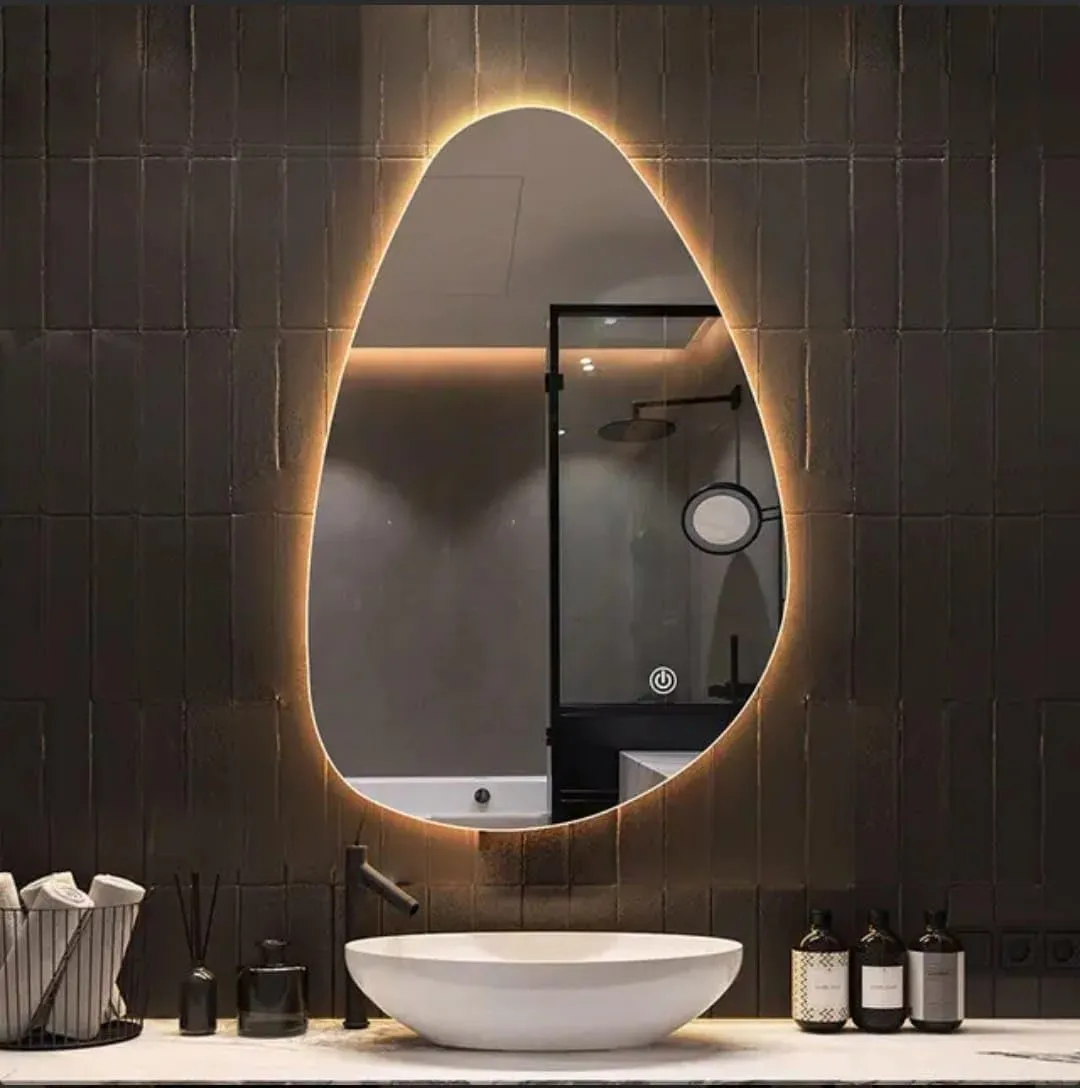 MAISSON Bathroom LED Mirror with Touch Sensor, 3 Light Effects, Glass, Oval LED-M-82 (18 x 30 Inch)