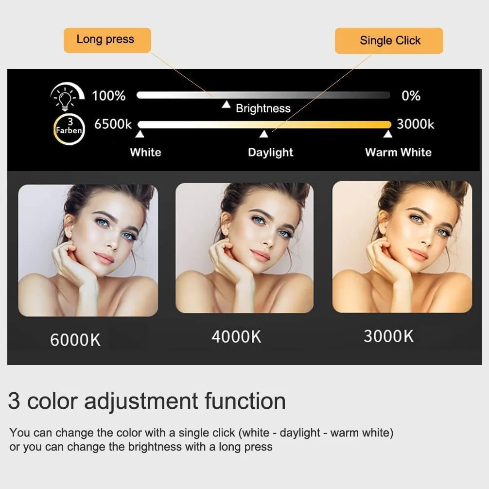 MAISSON Bathroom LED Mirror with Touch Sensor, 3 Light Effects, Glass, Oval LED-M-82 (18 x 30 Inch)