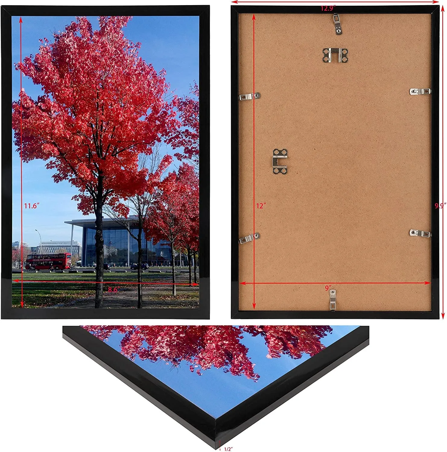 Medog 9X12 Picture Frame Black, Display Pictures 9X12 Inch Photo Frames, Wall Hanging Photo Frame Document Certificate Picture Frame, Black,1 Pack