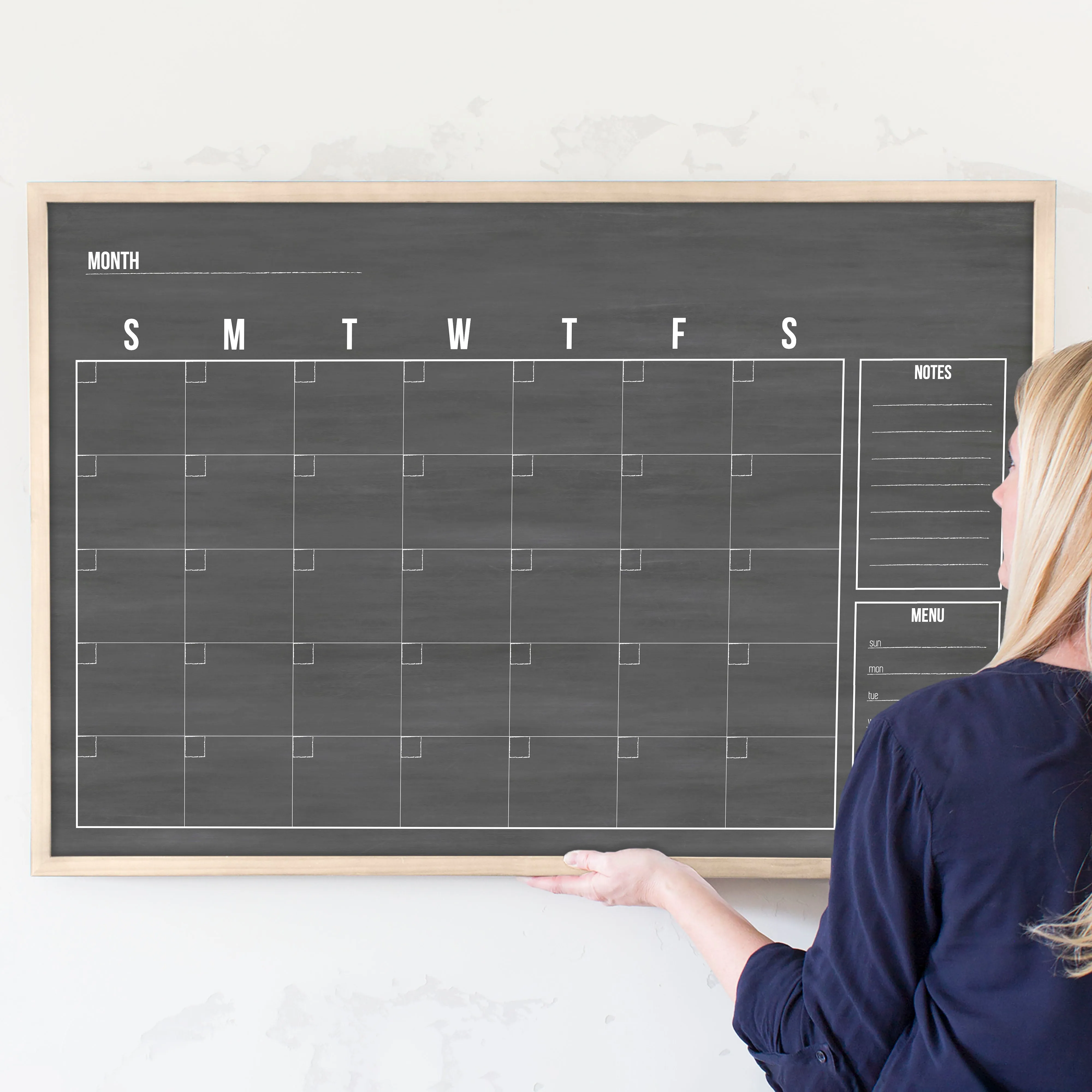 Monthly Framed Chalkboard Calendar   2 sections | Horizontal Dwyer