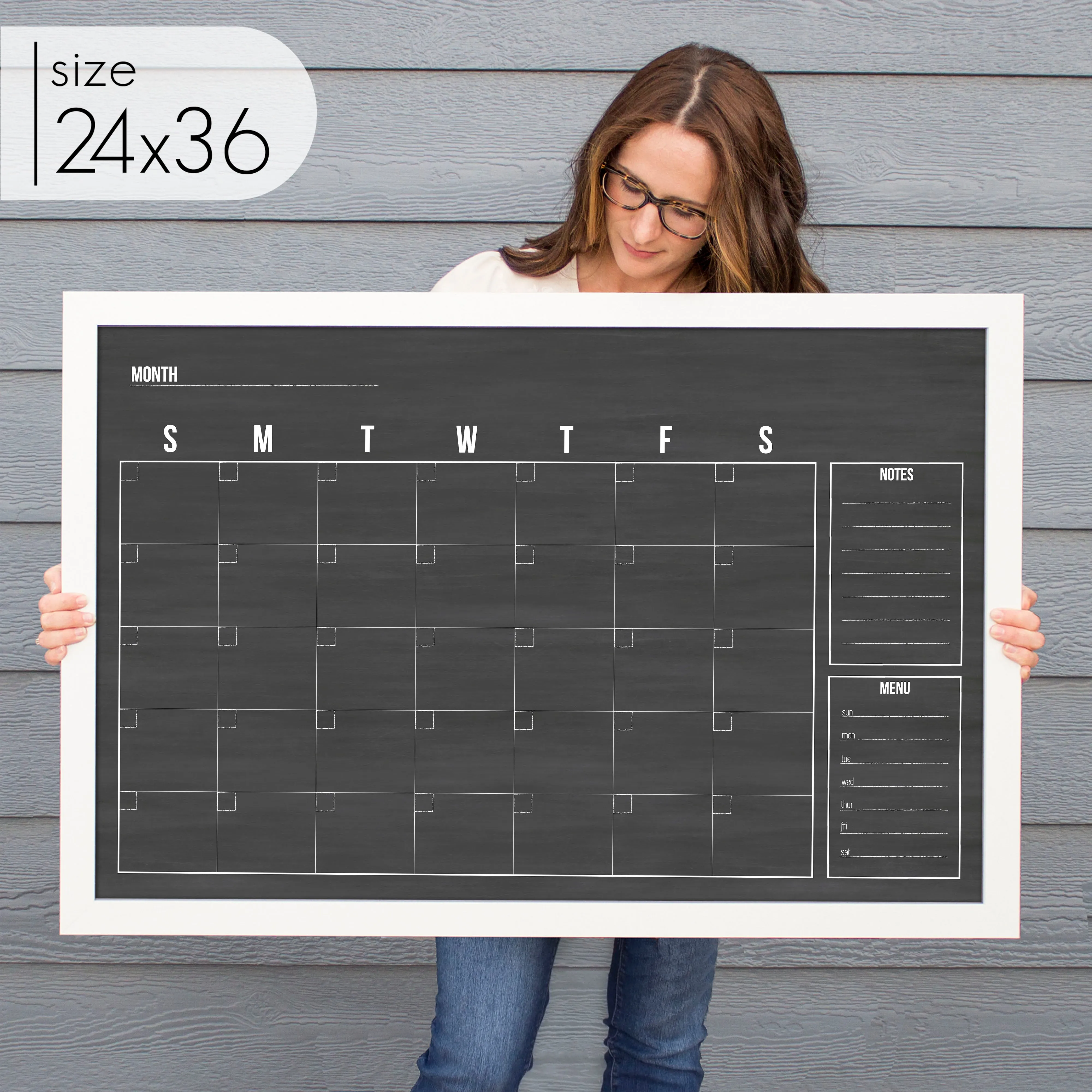 Monthly Framed Chalkboard Calendar   2 sections | Horizontal Dwyer