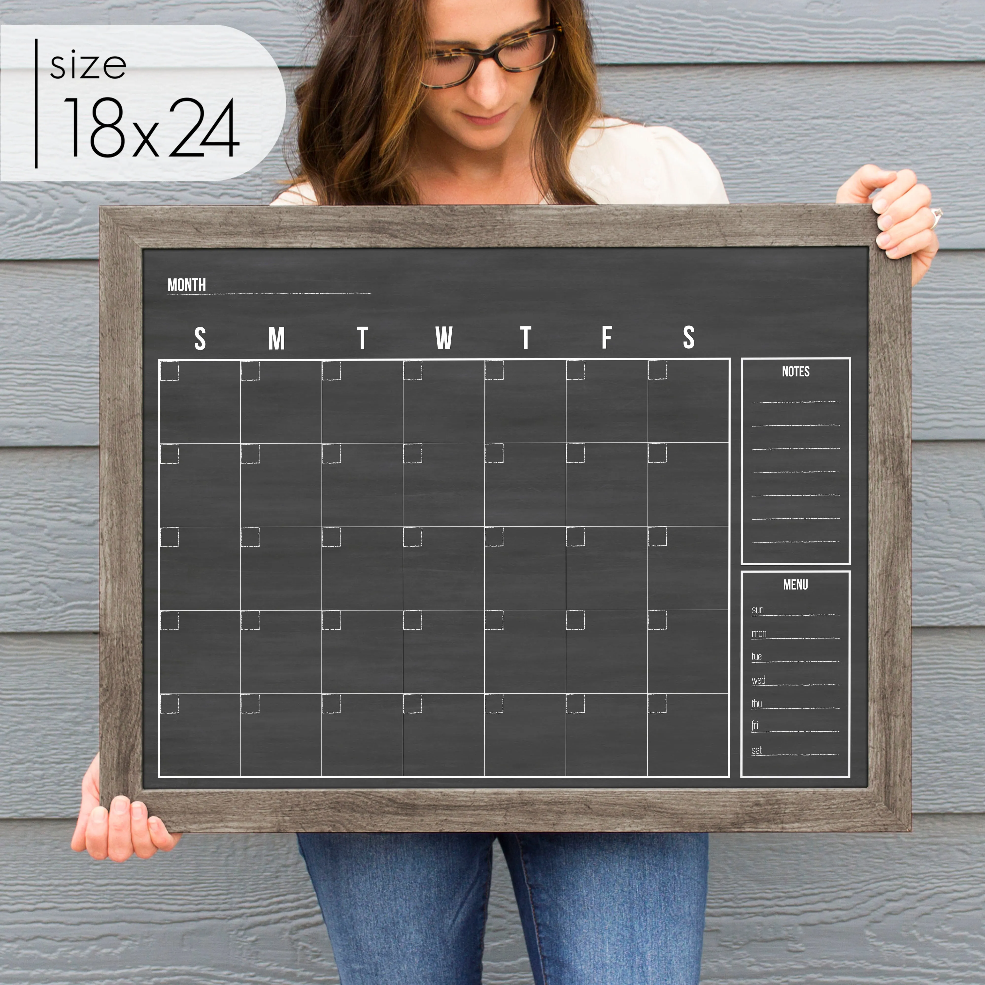 Monthly Framed Chalkboard Calendar   2 sections | Horizontal Dwyer