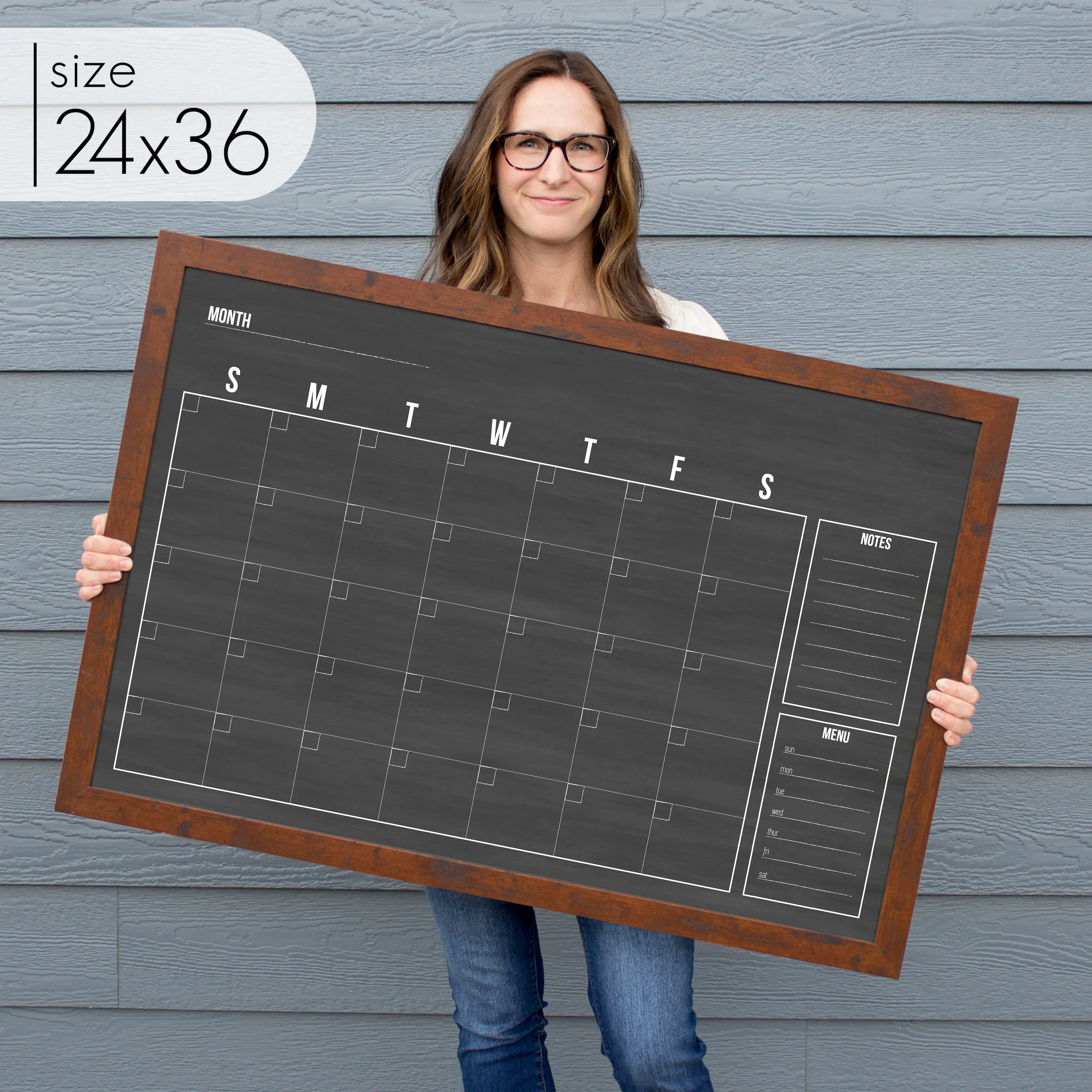 Monthly Framed Chalkboard Calendar   2 sections | Horizontal Dwyer