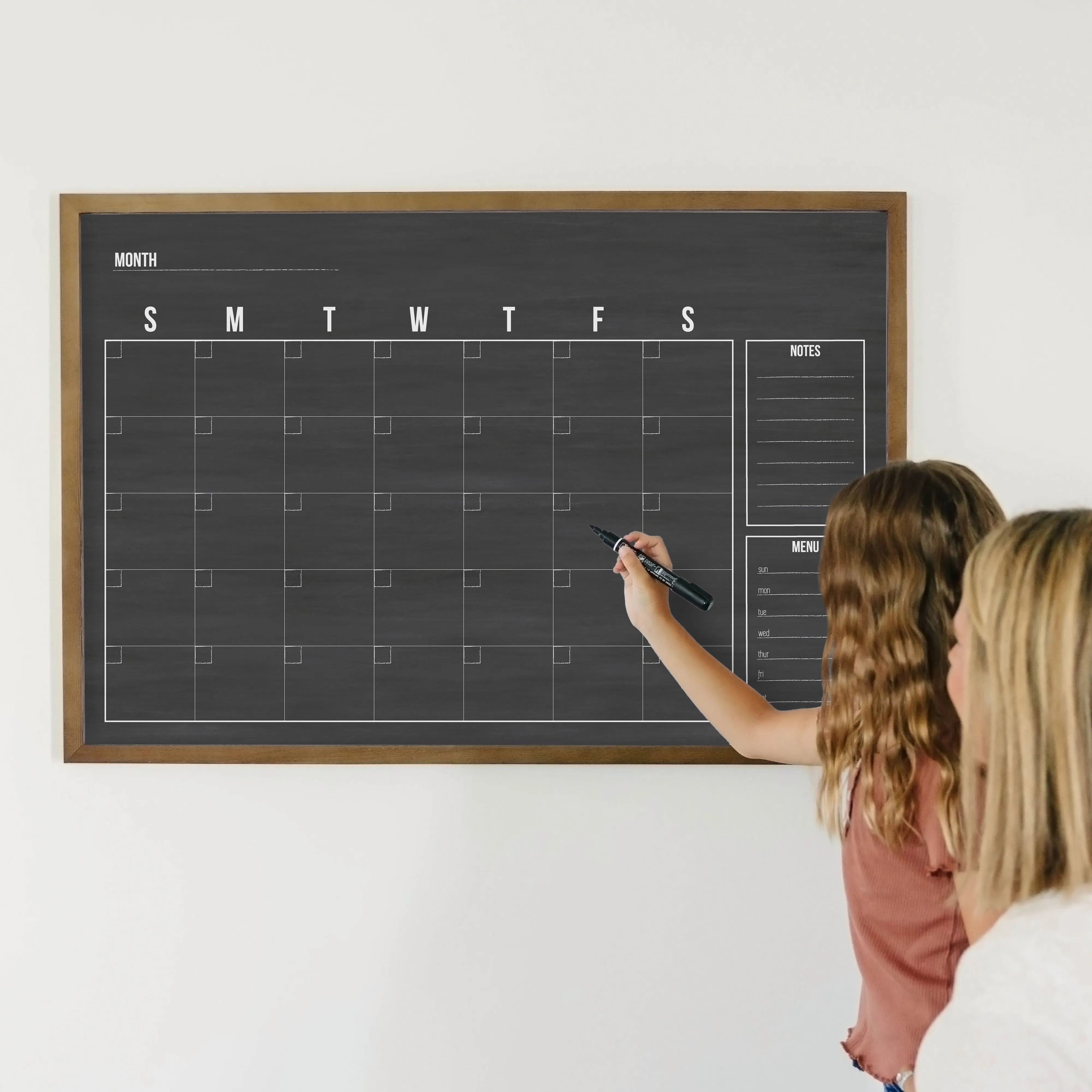 Monthly Framed Chalkboard Calendar   2 sections | Horizontal Dwyer