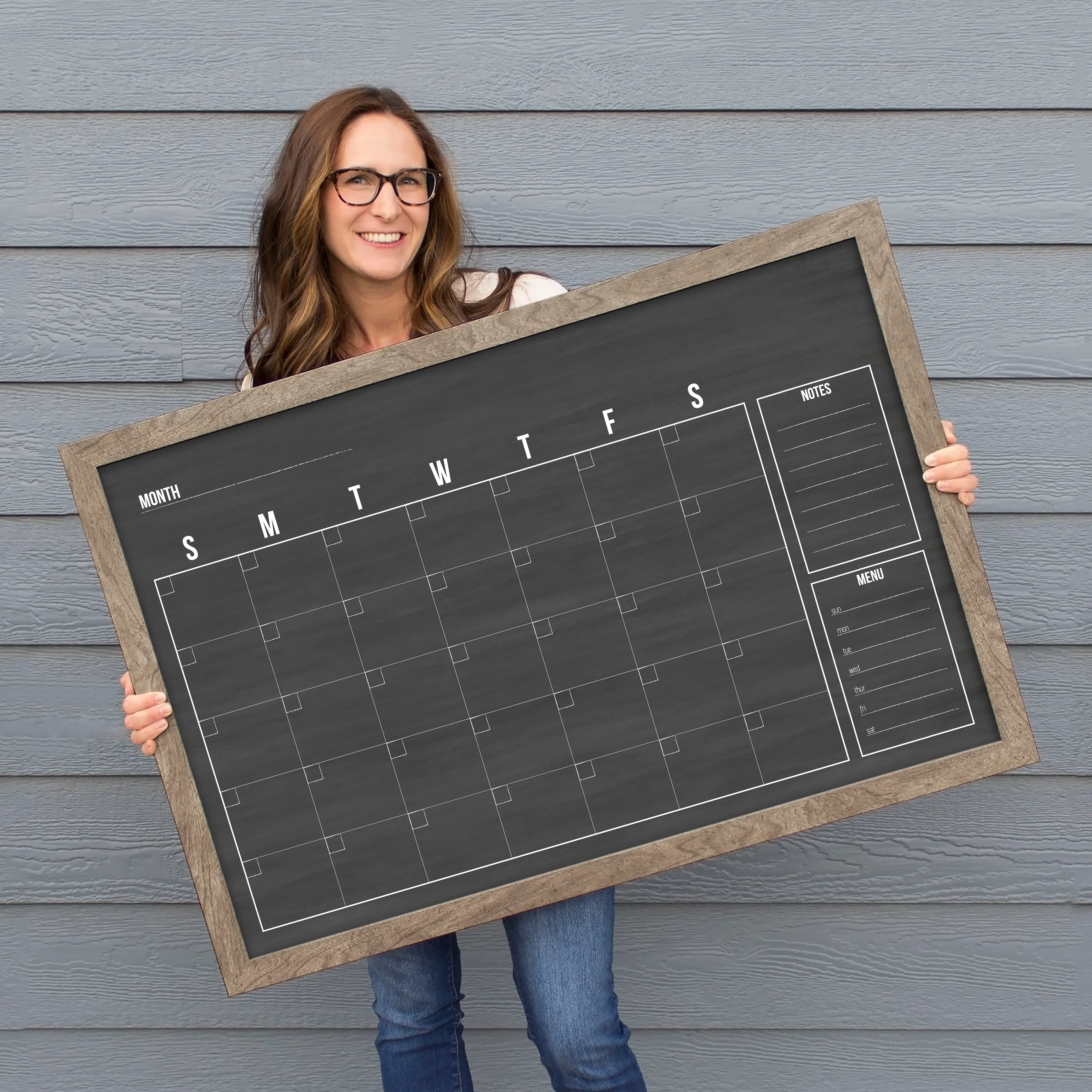Monthly Framed Chalkboard Calendar   2 sections | Horizontal Dwyer