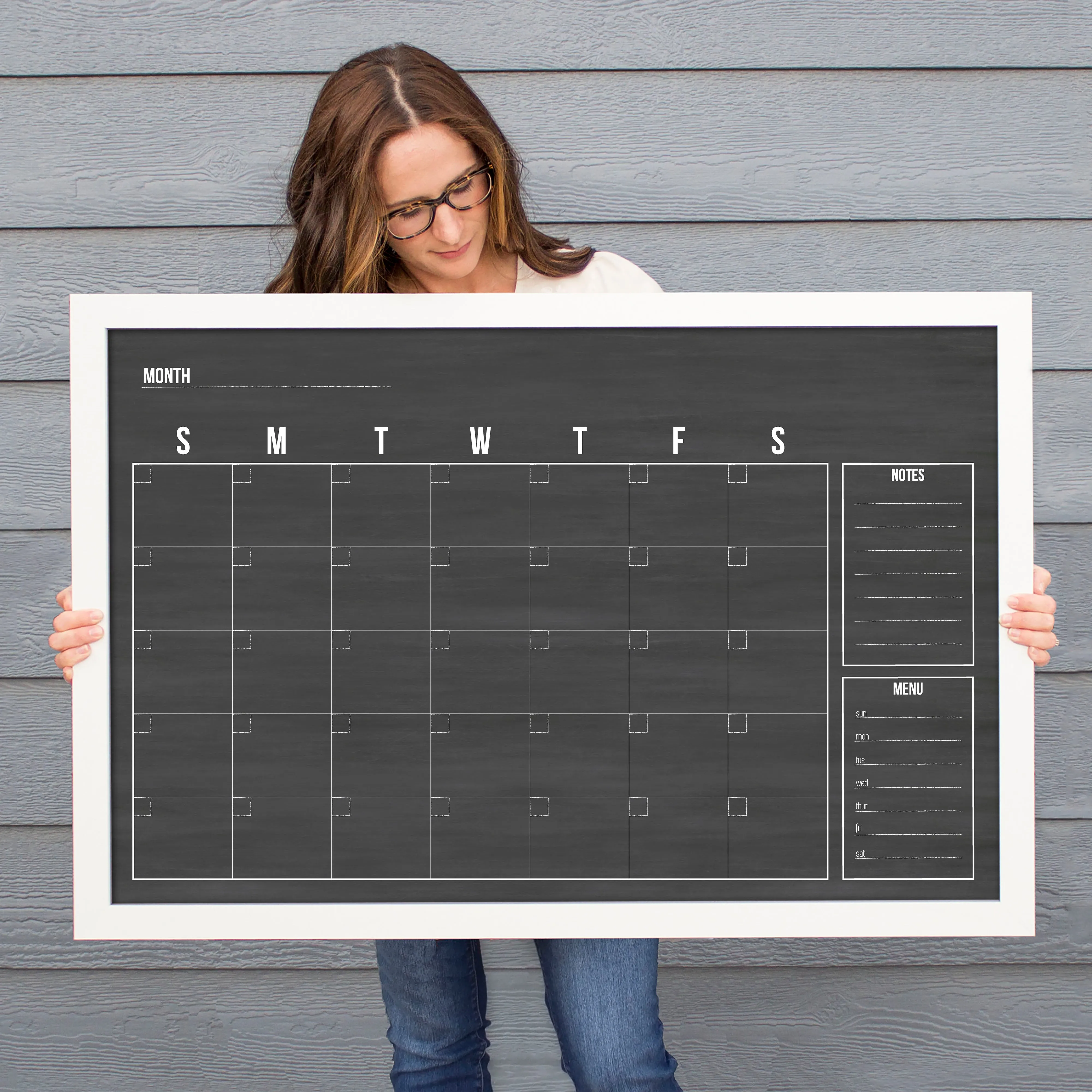 Monthly Framed Chalkboard Calendar   2 sections | Horizontal Dwyer