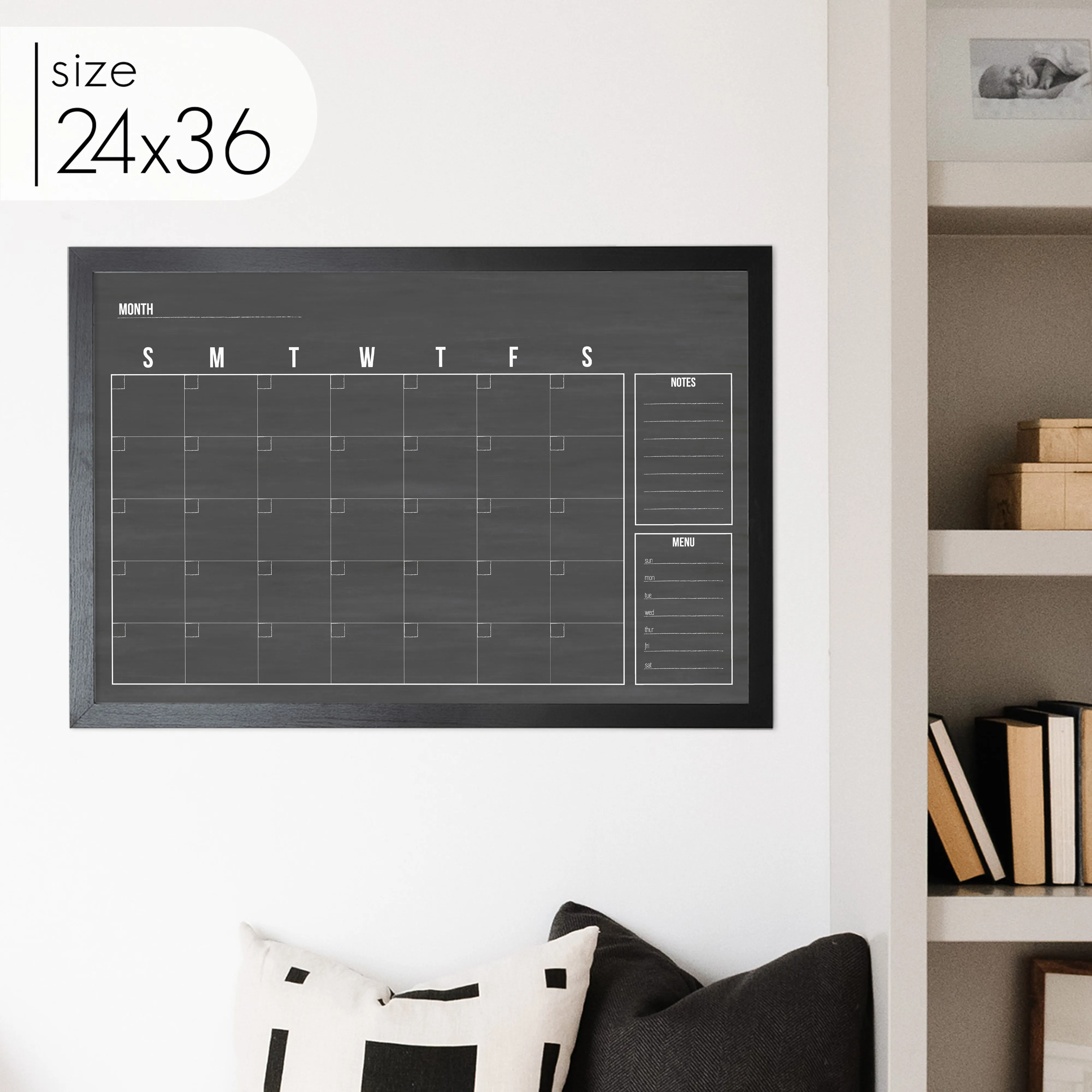 Monthly Framed Chalkboard Calendar   2 sections | Horizontal Dwyer