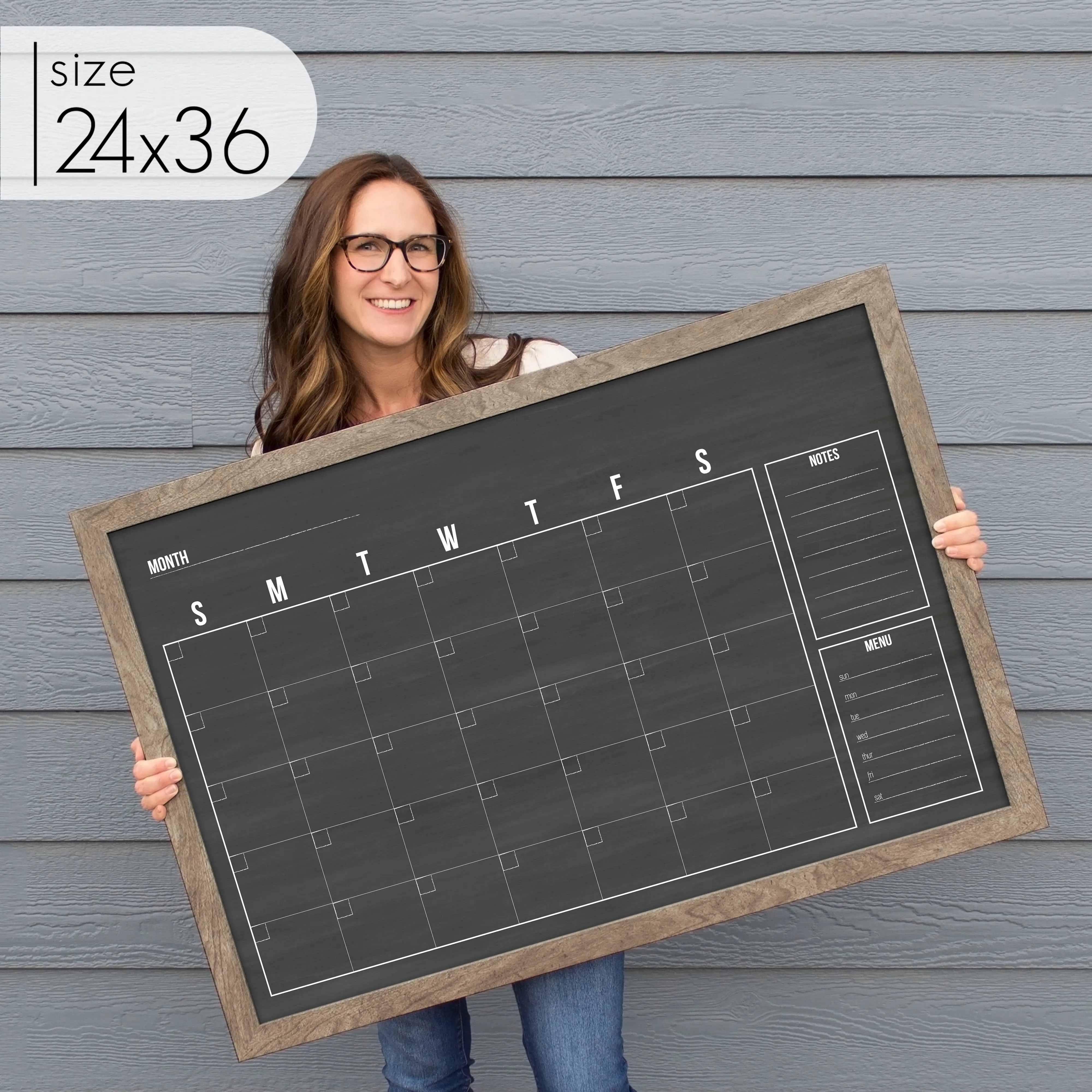 Monthly Framed Chalkboard Calendar   2 sections | Horizontal Dwyer