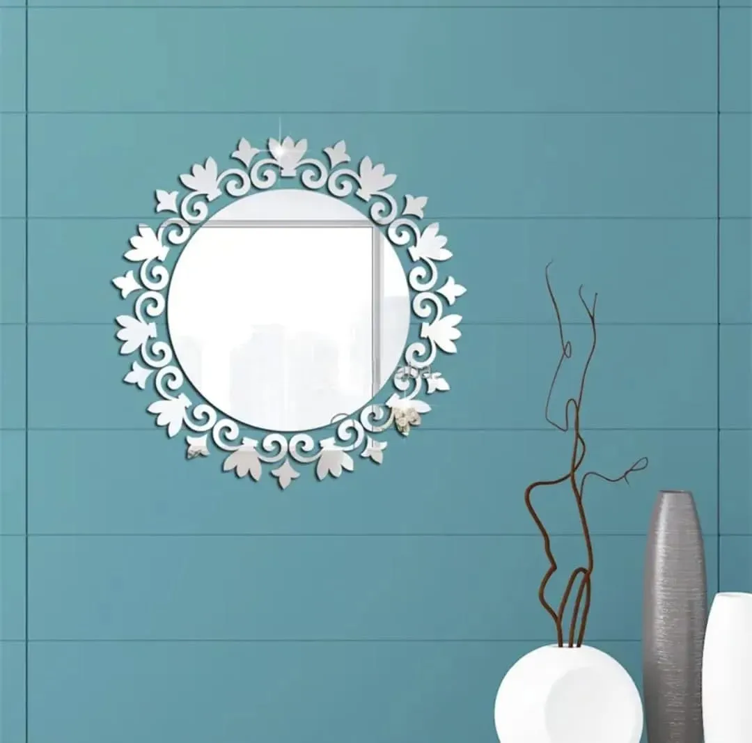 Mr. Care Glass Mirror Wall Aesthetic Room Decoration Decorative Mirror Sticker for Wall, Living Room, Bedroom, Basin, Bathroom (16X16 Inch, No Drill Required)