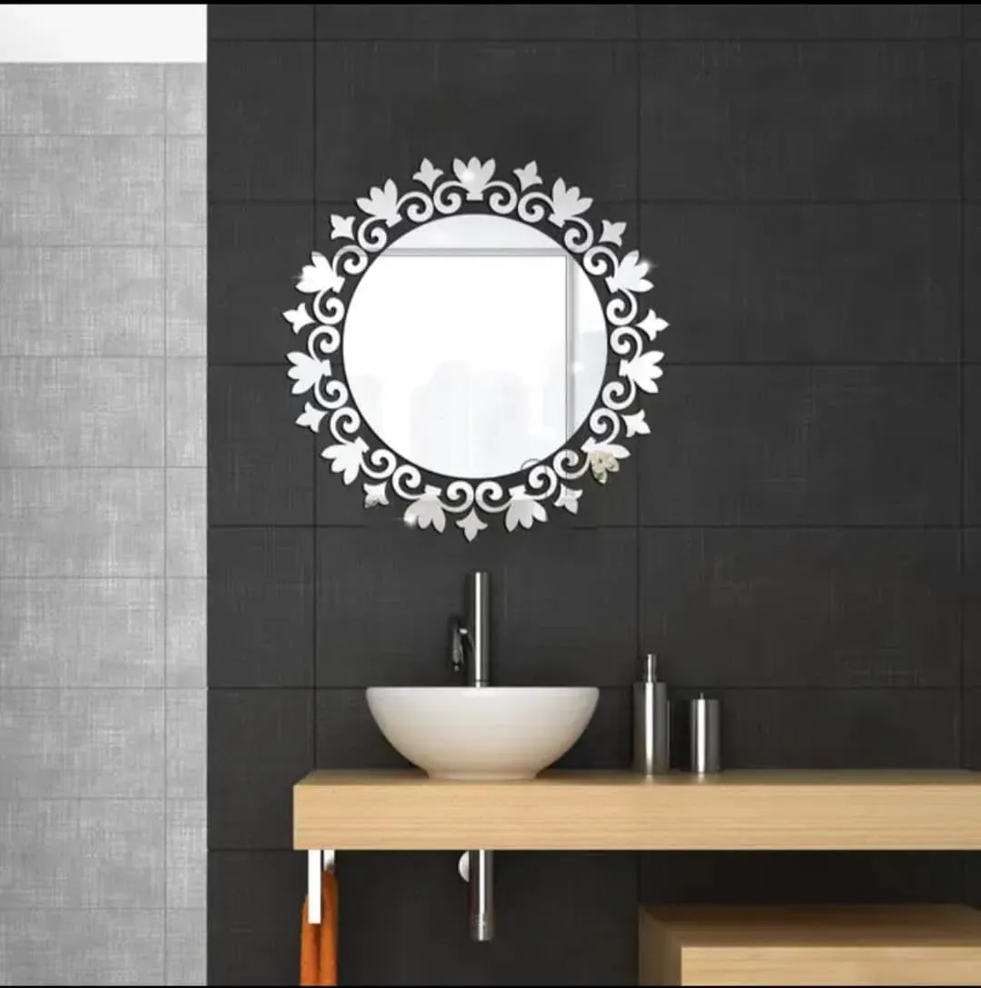 Mr. Care Glass Mirror Wall Aesthetic Room Decoration Decorative Mirror Sticker for Wall, Living Room, Bedroom, Basin, Bathroom (16X16 Inch, No Drill Required)