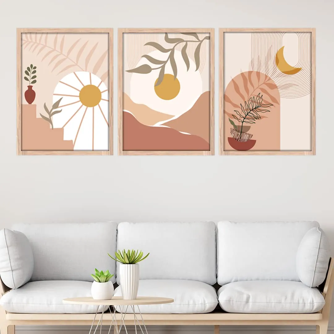 NoWorries Modern Art floral Wall Decor Framed Paintings for Living Room - Framed Wall Posters/Paintings with Frame - Painting Wall Decoration, Set of 3 (10x13 inches)