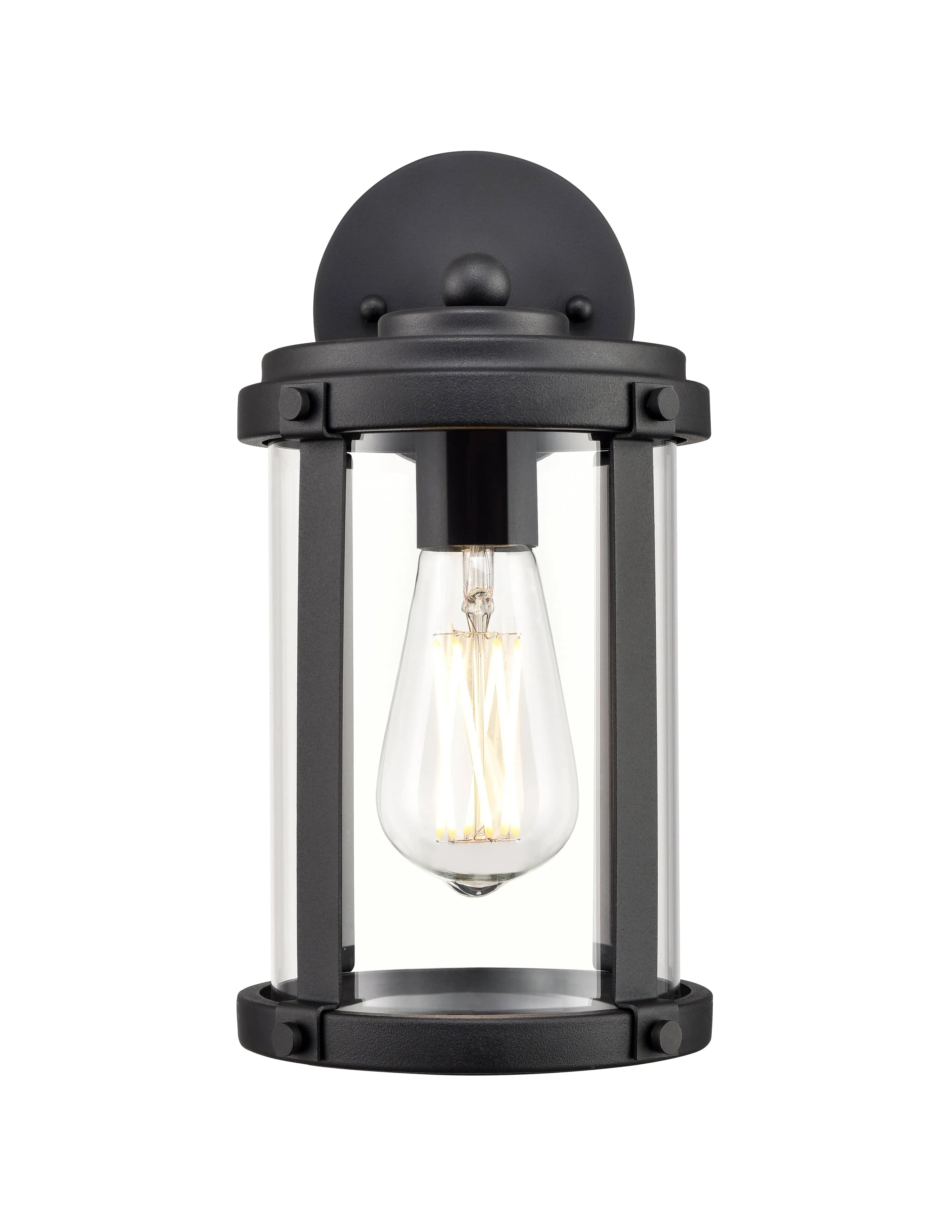 Outdoor Wall Sconce - Textured Black - Clear Glass - 7in. Extension - E26 Medium Base