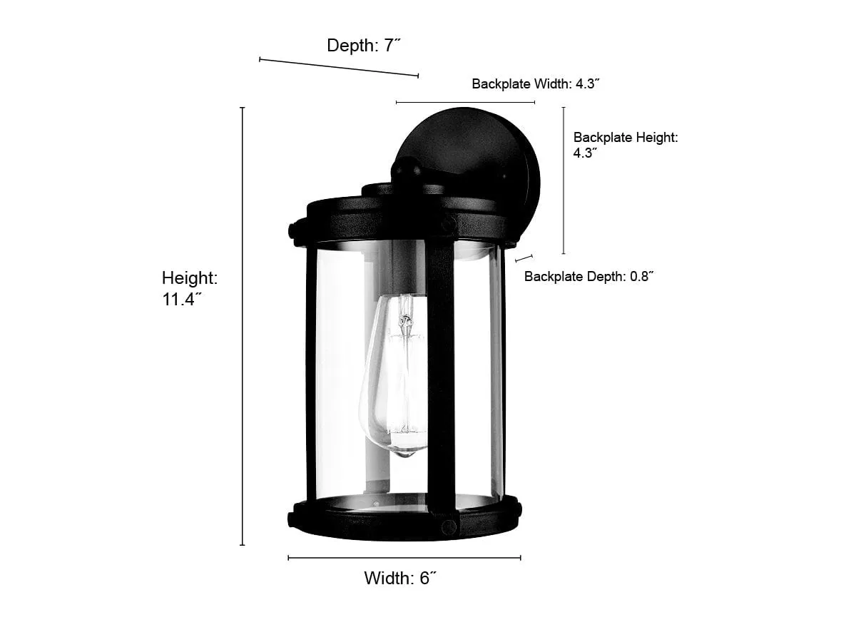 Outdoor Wall Sconce - Textured Black - Clear Glass - 7in. Extension - E26 Medium Base